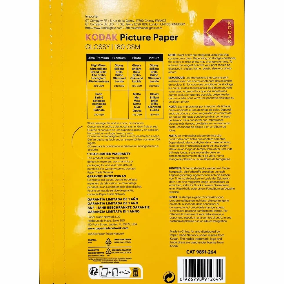 KODAK Błyszczący Papier Fotograficzny A4 180g/m² 50 Arkuszy
