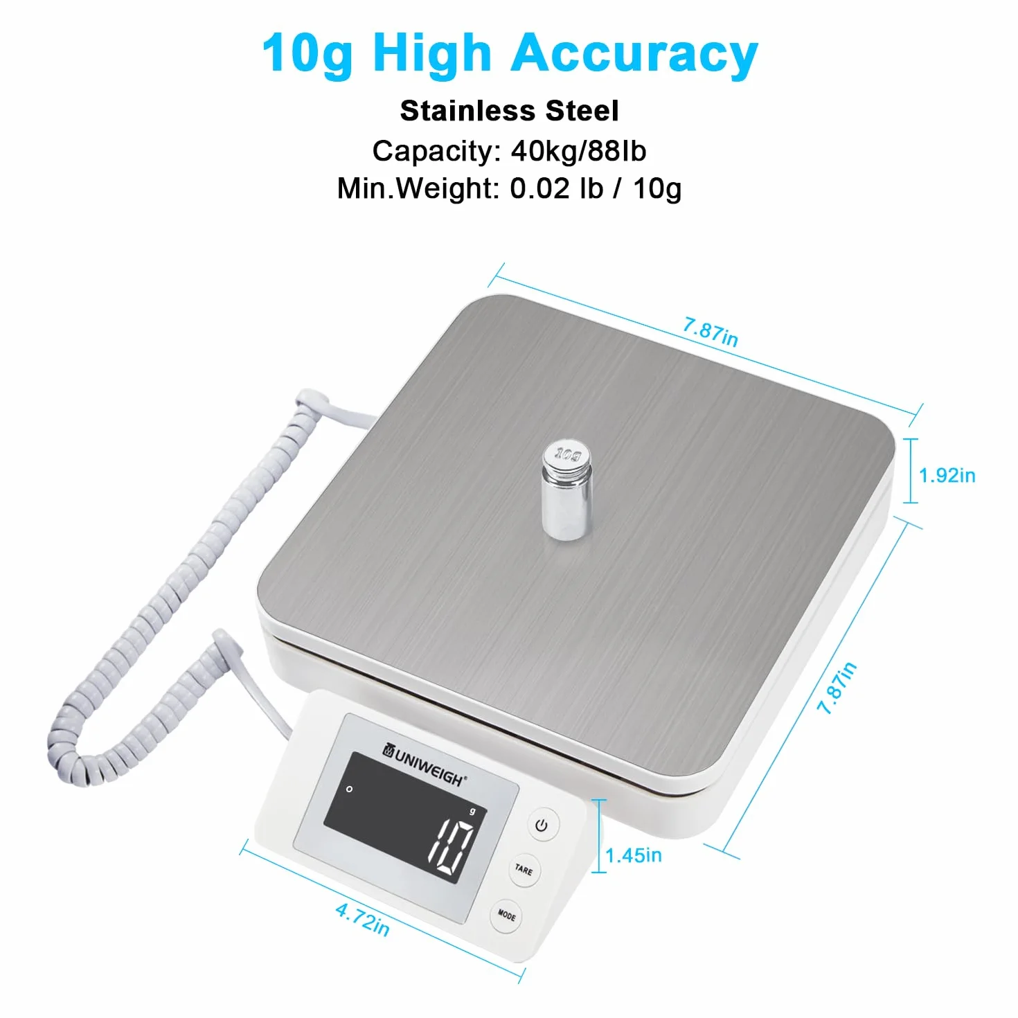 UNIWEIGH Cyfrowa Waga Pocztowa 88 lb/0,1 oz z Tarą i Wyświetlaczem LCD