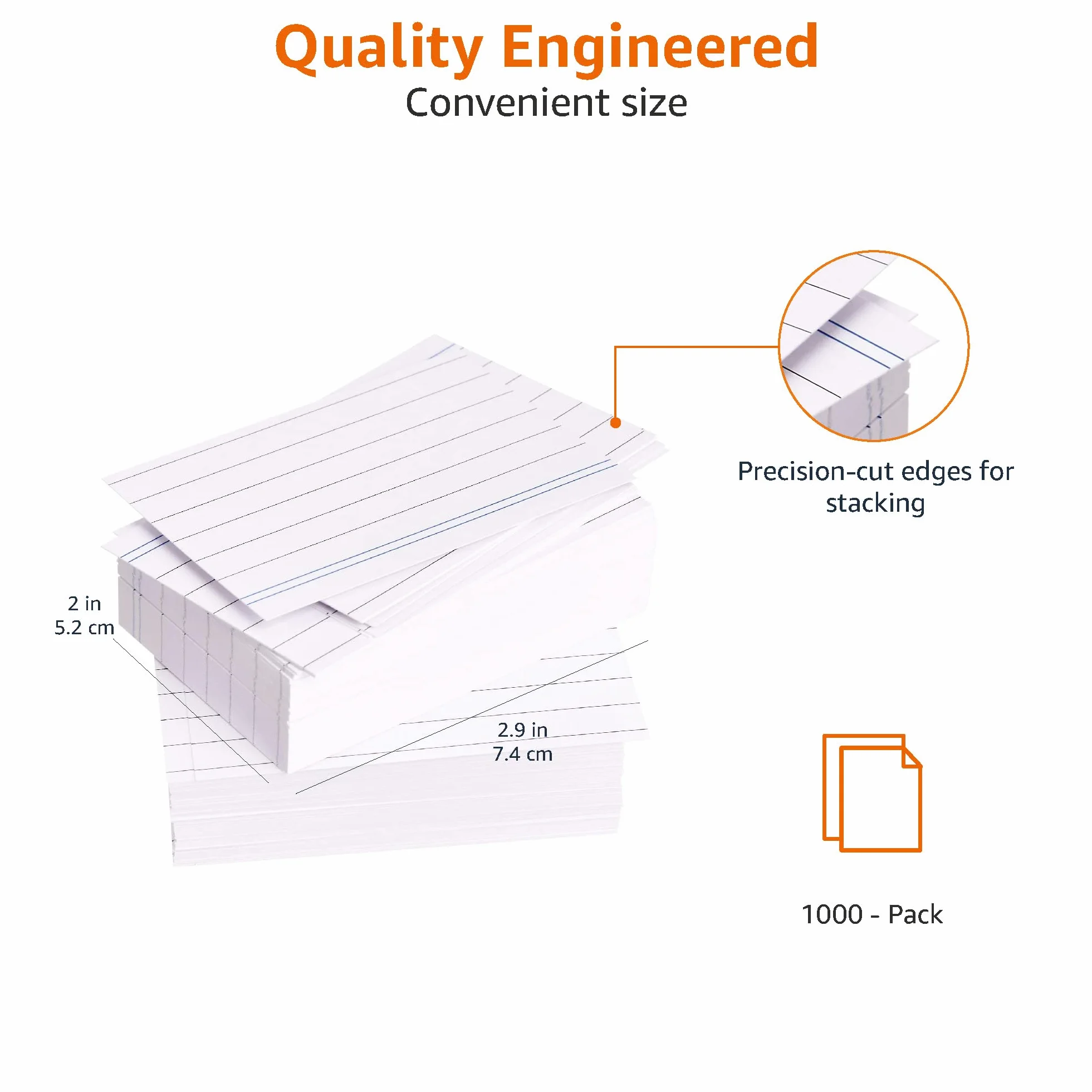 Amazon Basics Karteczki kartotekowe A8 (7,4 x 5,2 cm), w linie, białe, opakowanie 1000 sztuk