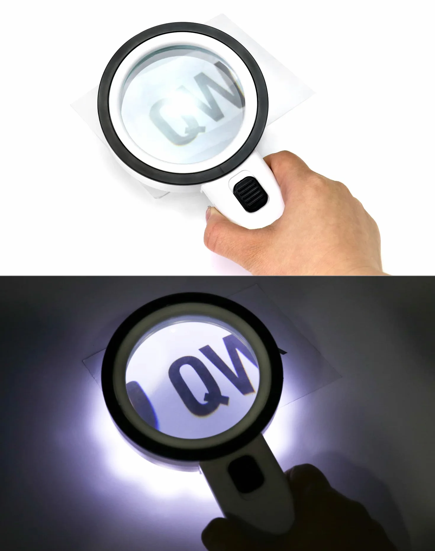 QWORK® Szkło powiększające ze światłem 12 LED, ręczna lupa do czytania 30X, lupa do czytania ze światłem, do czytania, rzemiosła, jubilera
