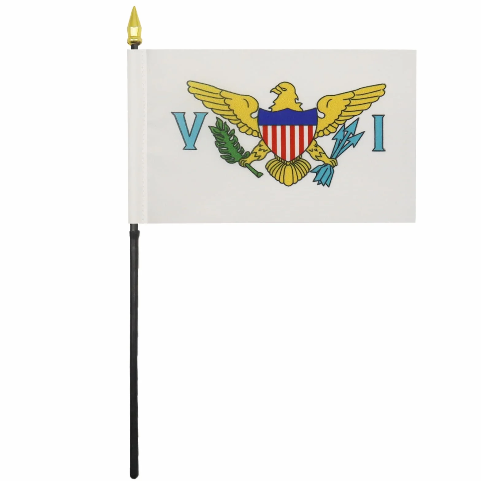 Drapeau de Table Îles Vierges des Etats-Unis avec Pointe Or, 15cm x 10cm