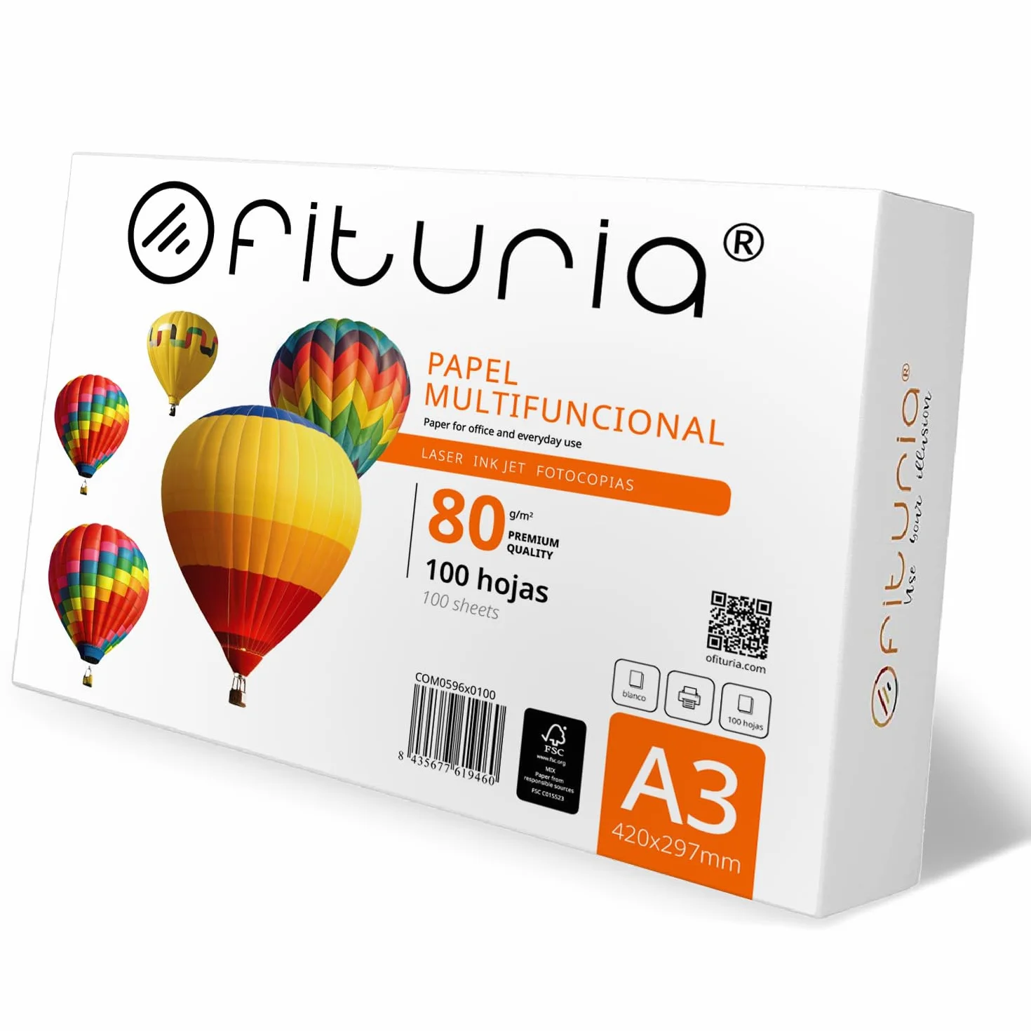 papier wielofunkcyjny do drukarek atramentowych i laserowych A3, 80 g, ofituria, 100
