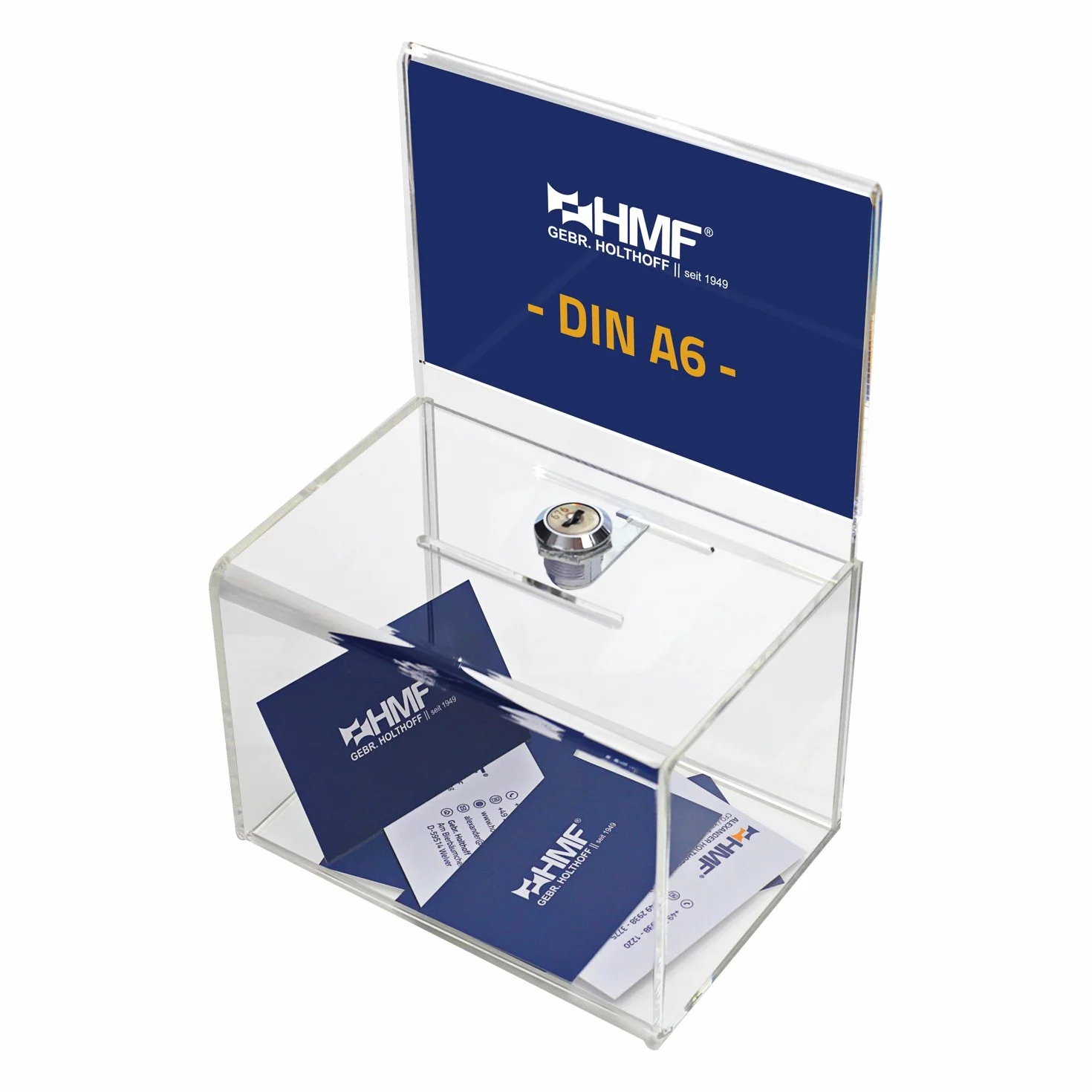 HMF 46912 Akrylowe pudełko do darowizn z wkładką do liści 15,5 x 11 x 11 cm Din A6 Przezroczysty