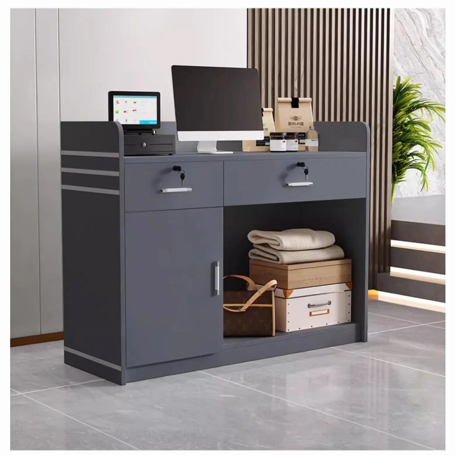 Reception Desk with Lockable Drawers, Cable Management Holes, Front Desk for Salon Office, 120cm