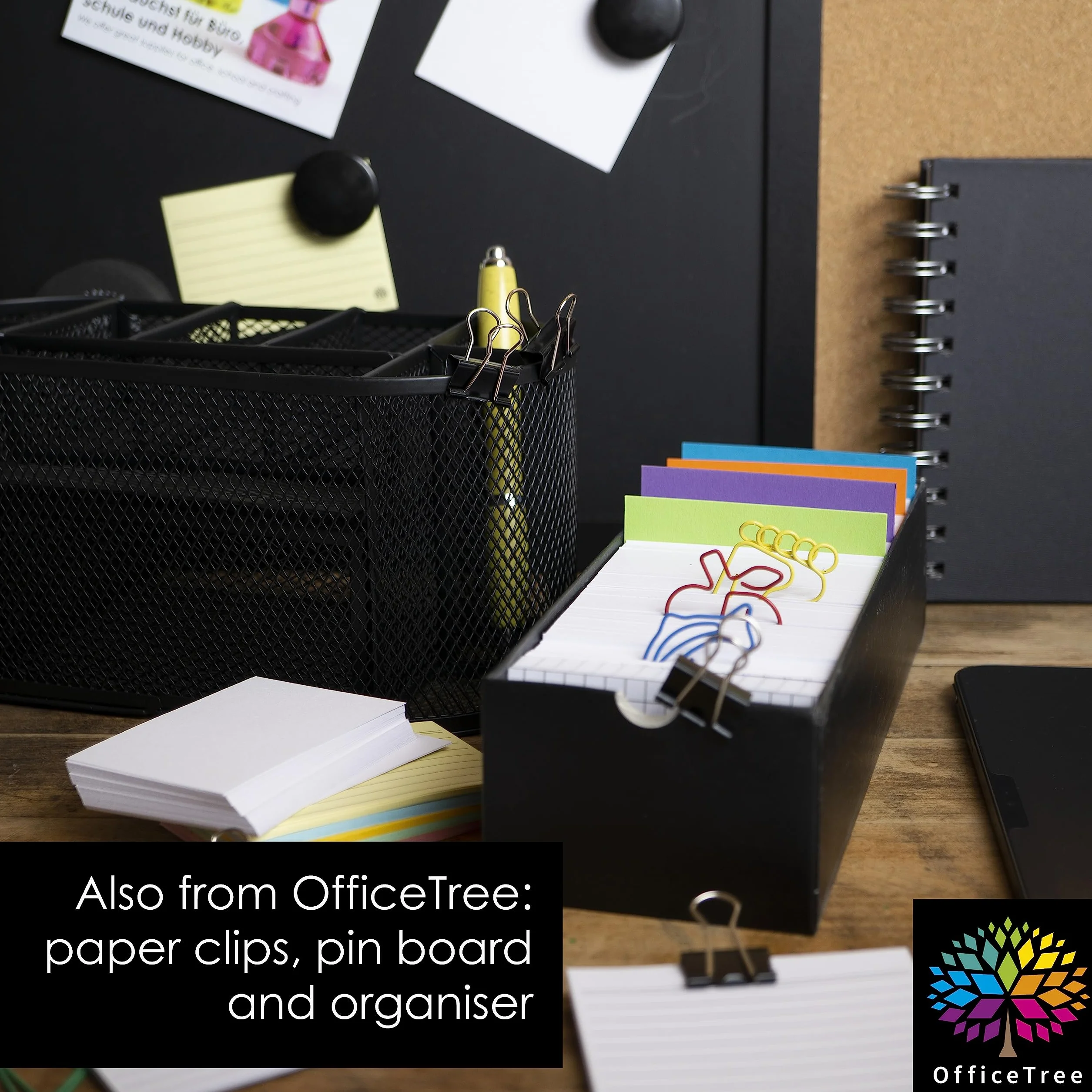 OfficeTree Zestaw 1000 fiszka A8 - fiszki w linie, w kratkę, puste i kolorowe, z pudełkiem na fiszka