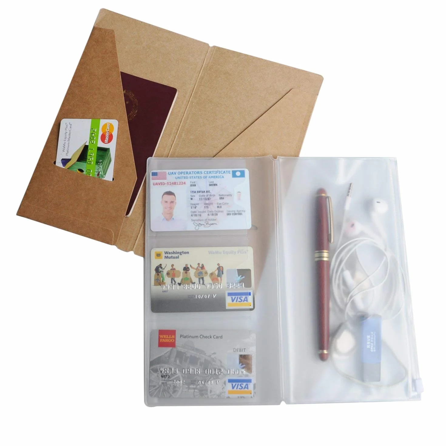 Zapinany Na Zamek Piórnik Z Uchwytem Na Karty Kraft – 21 X 11 Cm (8,25 X 4,25 Cala) – 2 Sztuki Akcesoriów Do Dziennika Podróżnego Z Możliwością Ponownego Napełniania – Rozmiar Standardowy