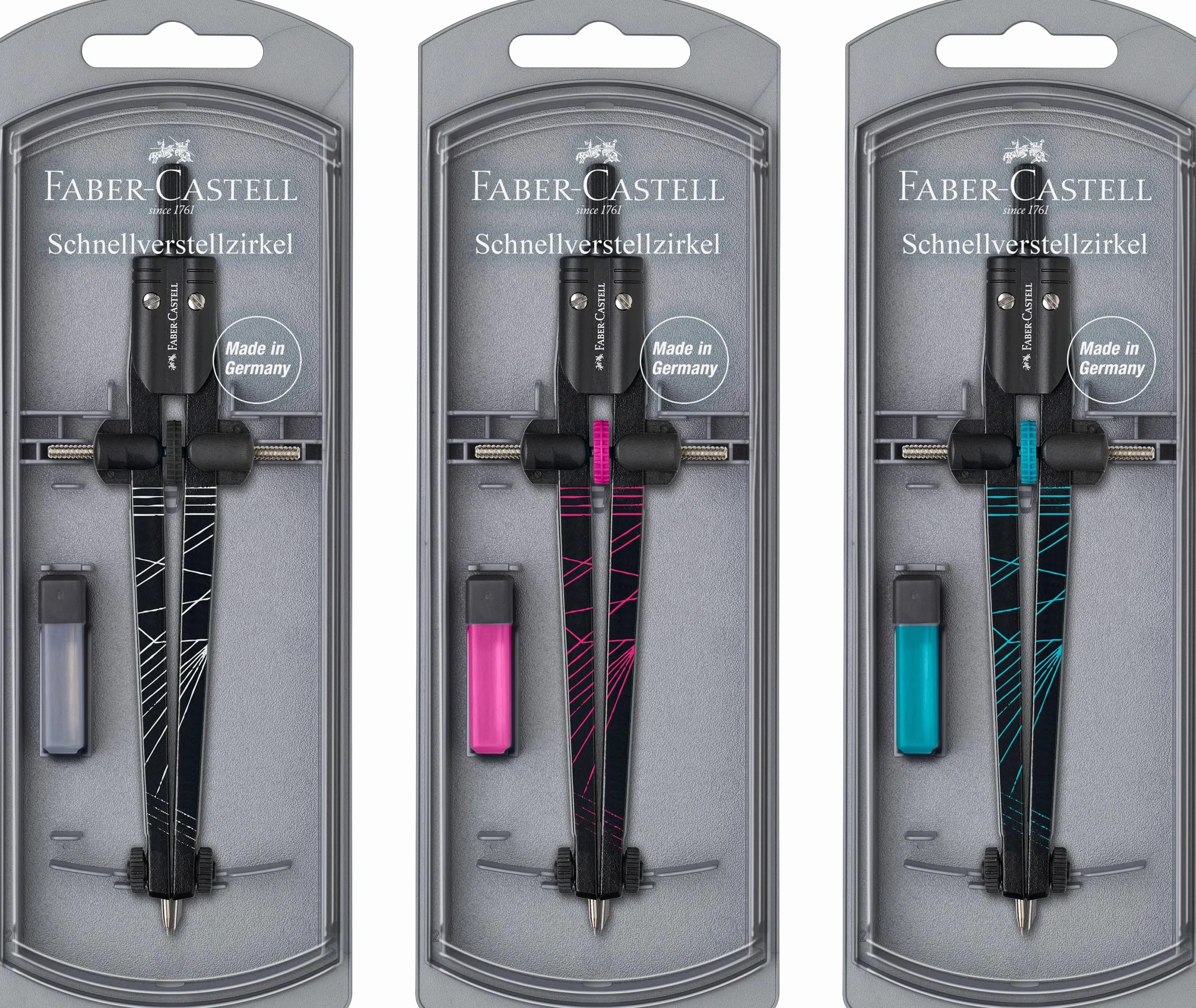 FABER-CASTELL 174488 – cyrkiel z szybką regulacją TWISTER, dostępny w 3 różnych wzorach, brak możliwości wyboru, 1 sztuka