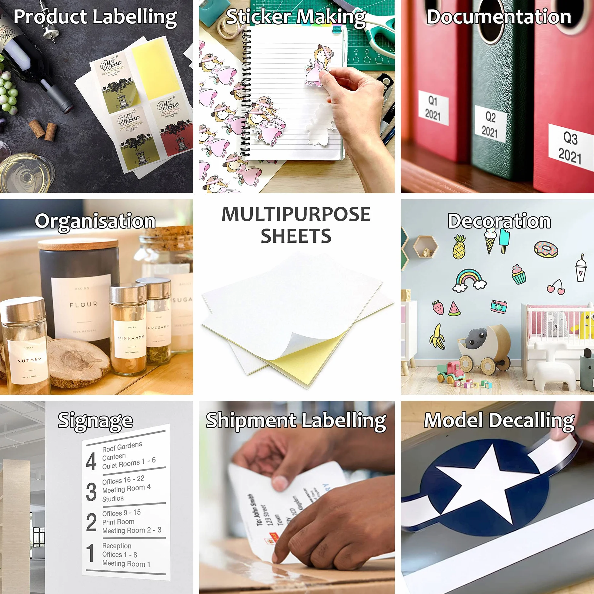 Evergreen Goods 200 arkuszy A4 biały matowy papier do naklejek, do druku atramentowego i laserowego, samoprzylepna etykieta, twórz etykiety produktów, do sztuki i rękodzieła
