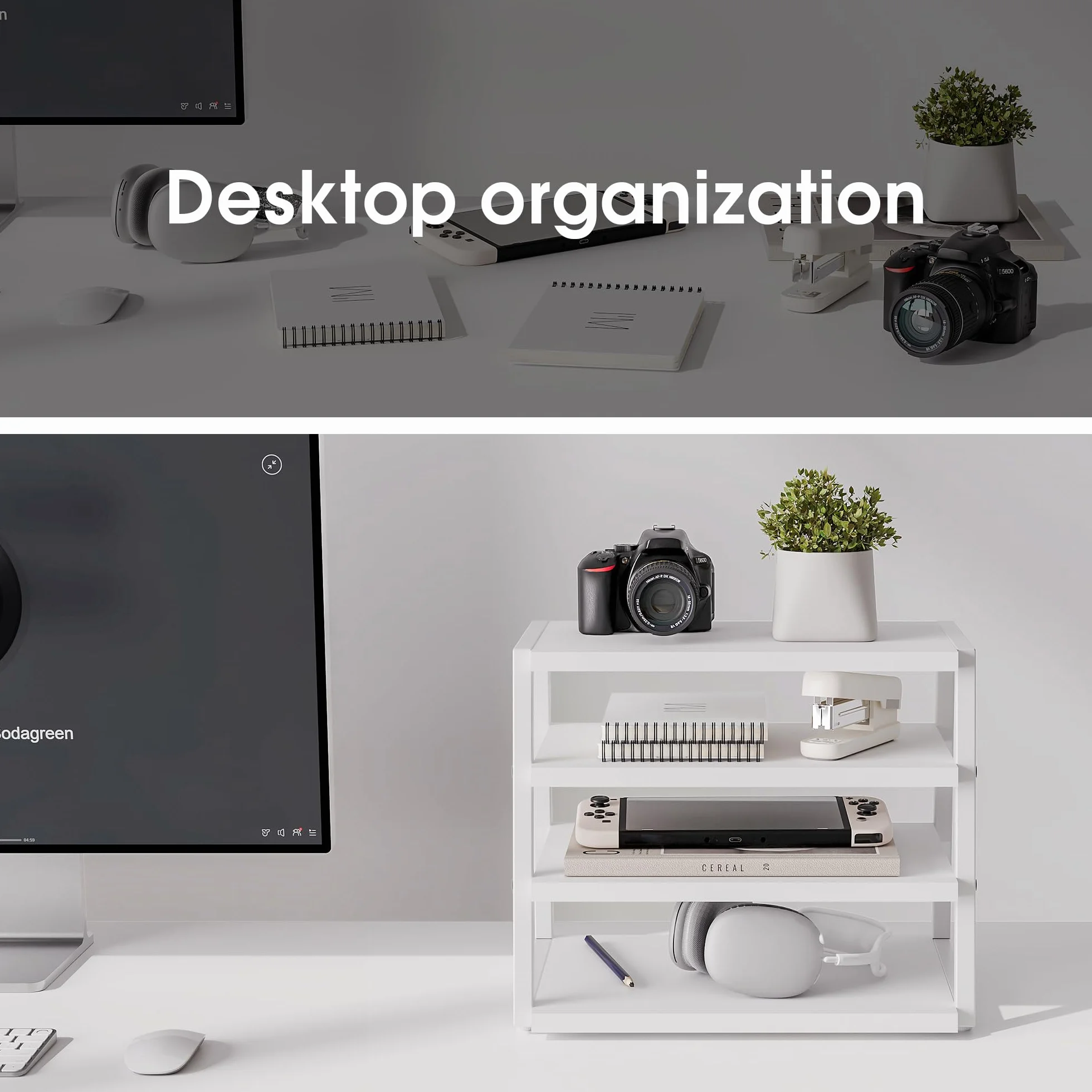 Fenge Organizer na biurko 4-poziomowy drewno metal biały