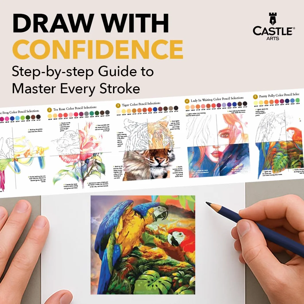 Castle Art Supplies Gold Standard Zestaw 120 kredek do kolorowania, wysokiej jakości kolorowe rdzenie na bazie oleju pozostają ostrzejsze, twardsze przed pęknięciami, dla dorosłych artystów,