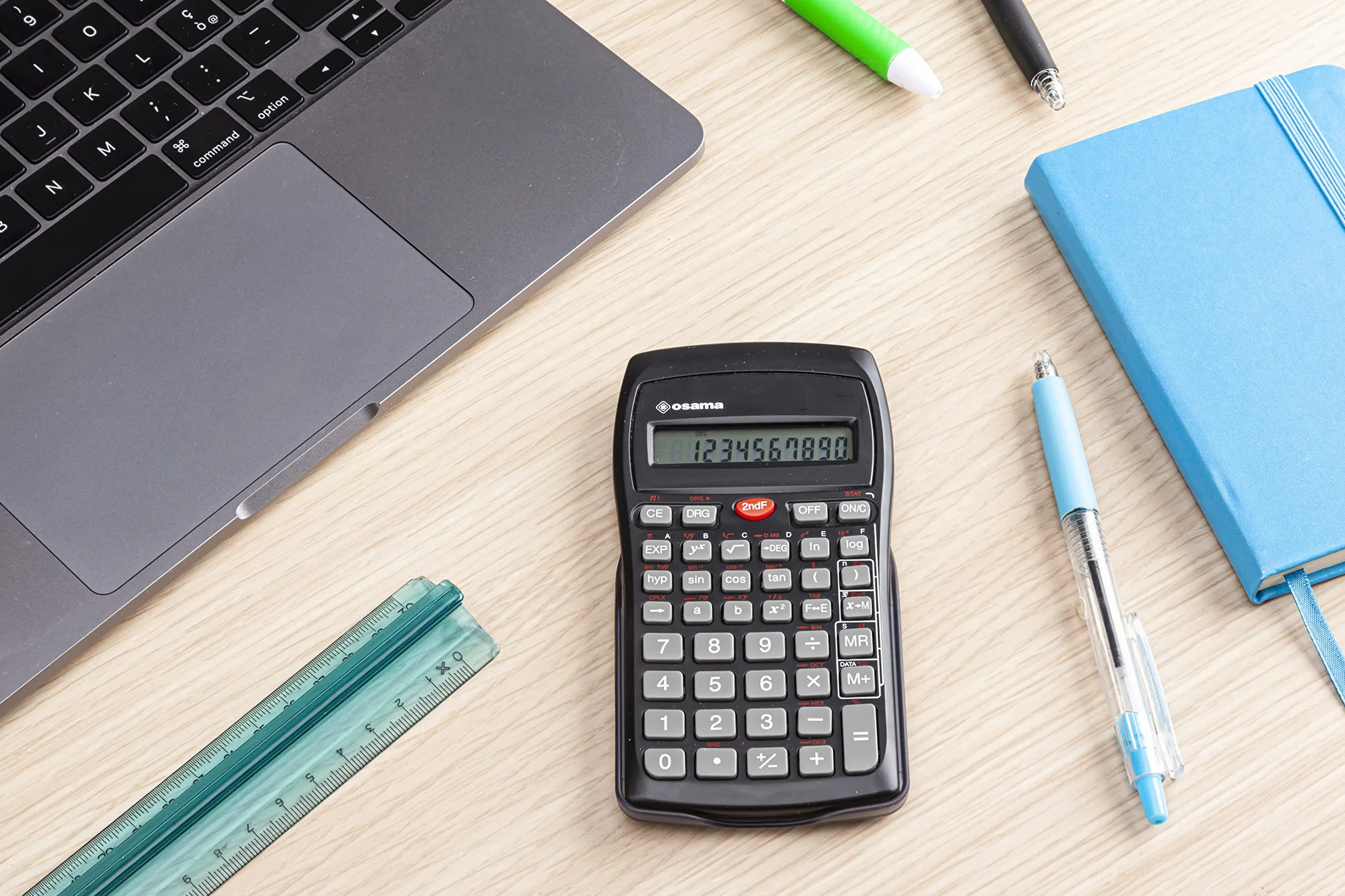 Osama - Calculadora Cientifica Escuela Ideal Como Accesorios y Material Oficina, Con 56 Funciones, 10 Cifras en Mantissa y 2 en Exponente - Calculadora Científica Con Funda Rígida Corredera, Negro