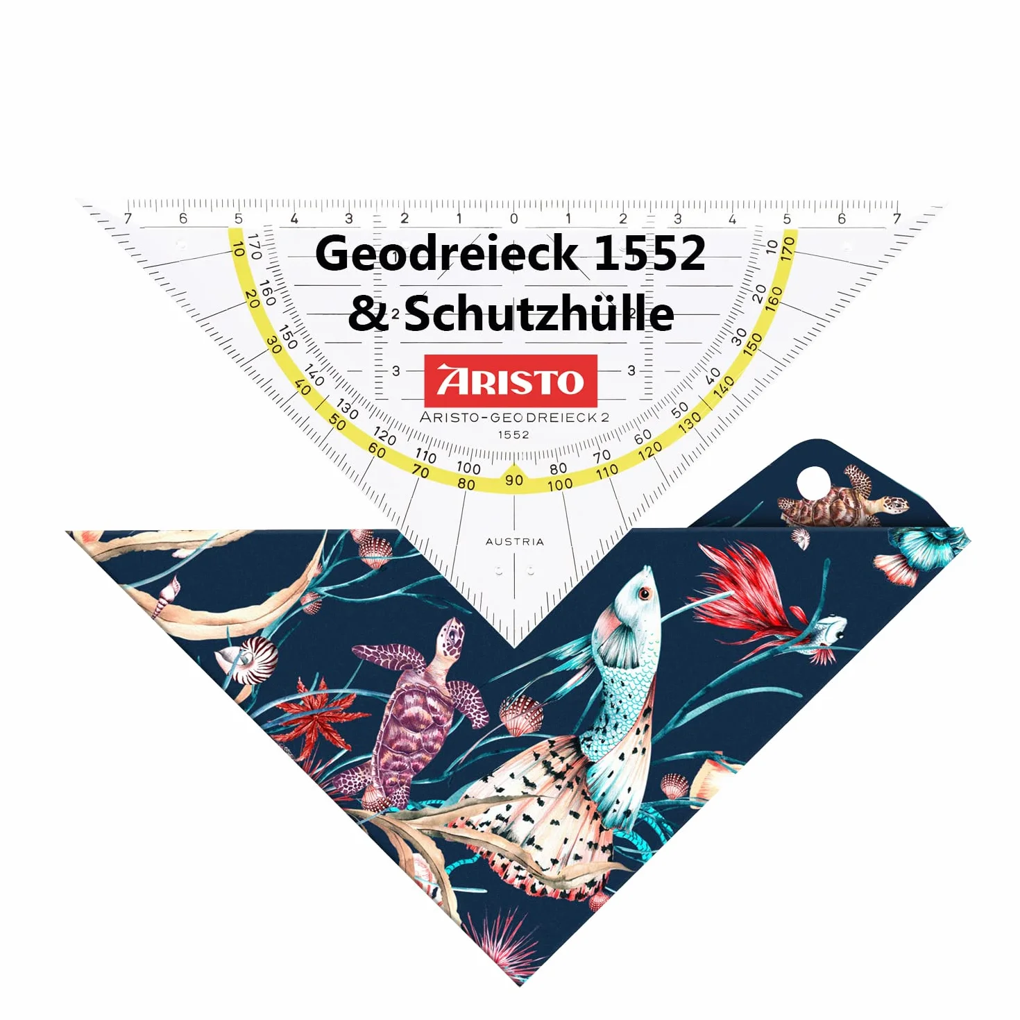 Aristo AR18002B Eierka geometryczna AR1552 z pasującym etui ochronnym Geocover marine life (trójkąt Hypouse 16 cm, wypustki i fasetki, etui z otworem do wpinania), wielokolorowa i przezroczysta