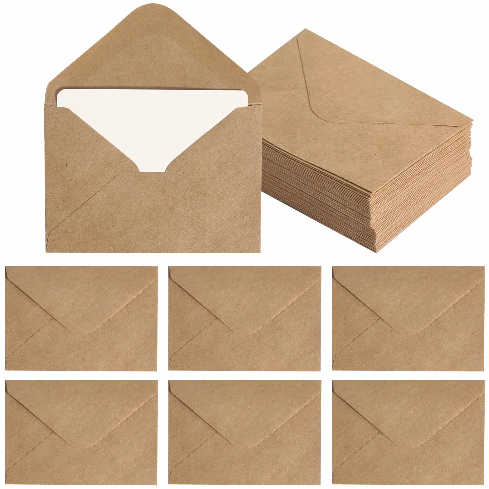 Koperty z papieru kraft 100 sztuk mini koperty z 100 sztuk blanko kartkami, małe brązowe koperty, małe koperty na prezenty pieniężne, kartki podziękowania, zaproszenia