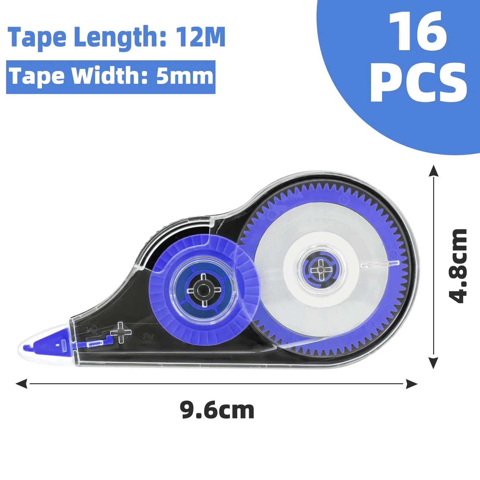 16 Sztuk Taśm Korekcyjnych, 12m x 5mm Taśmy korekcyjne z Nasadką Ochronną i Wałkiem, Przydatny Zestaw dla Biura, Szkoły i Domu (4 Kolory)