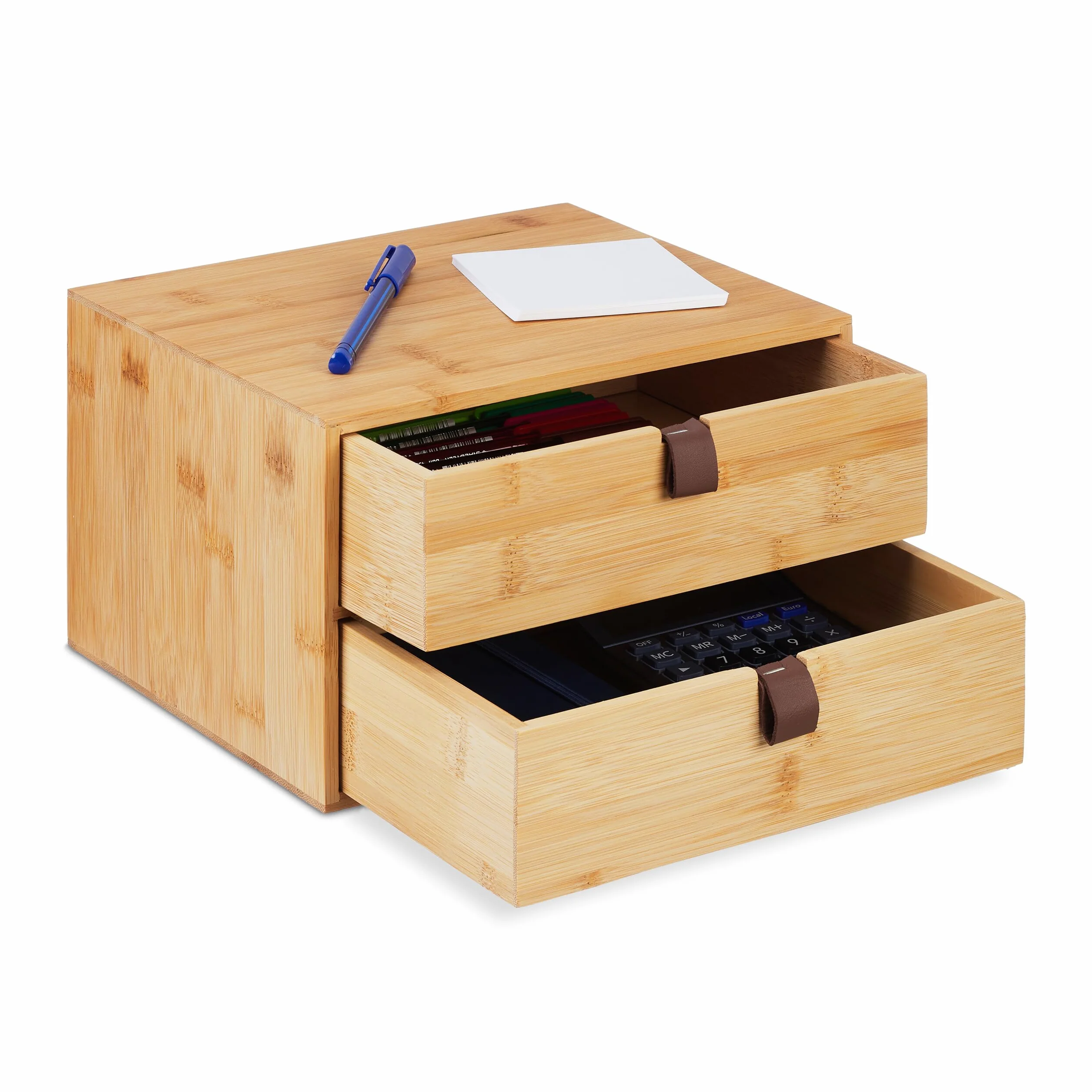 Relaxdays Organizer na biurko 2 szuflady bambus 14,5 x 25 x 20 cm naturalny