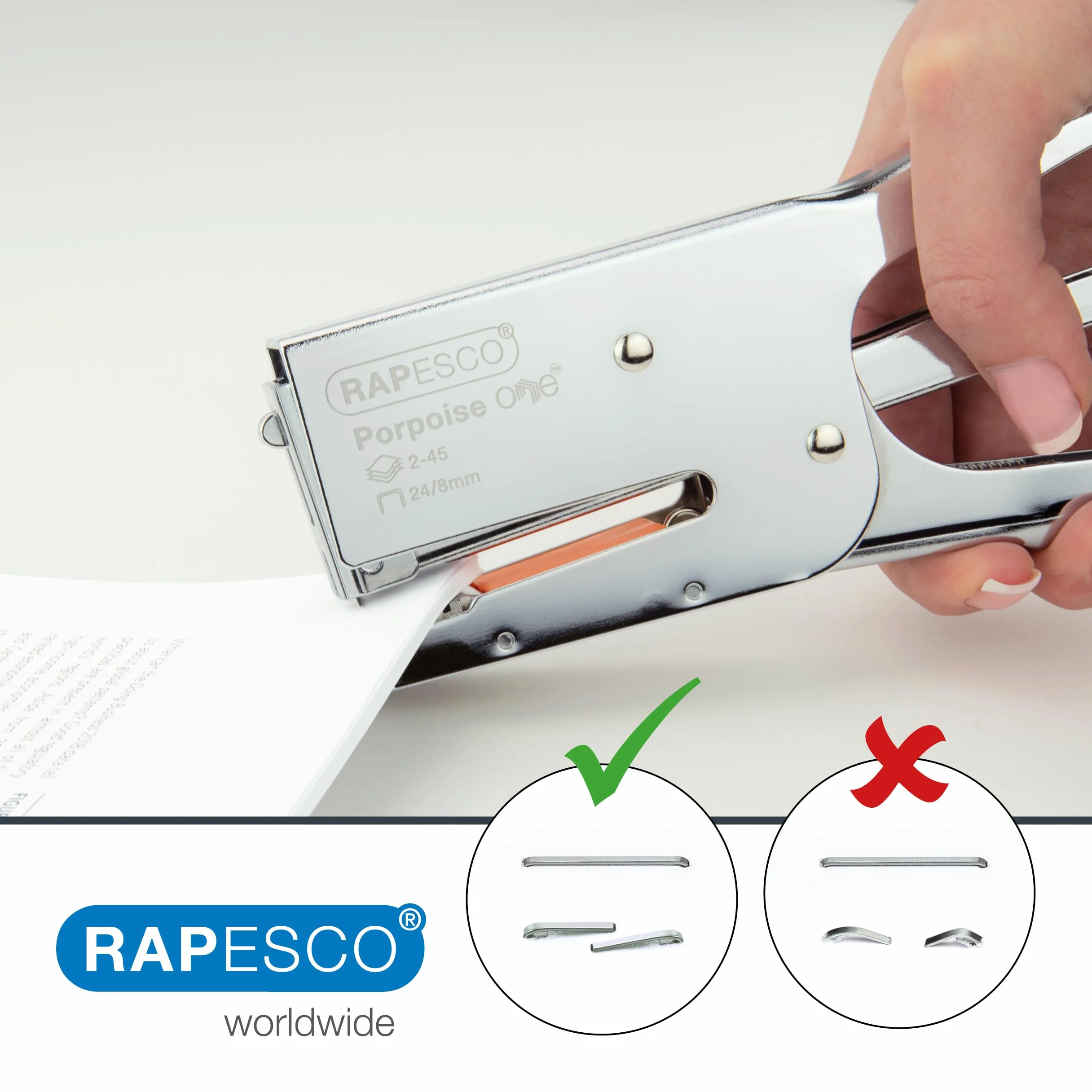 Rapesco 1626 Porpoise ONE Bypass szczypce do zszywania zszywki 24/8 mm chrom