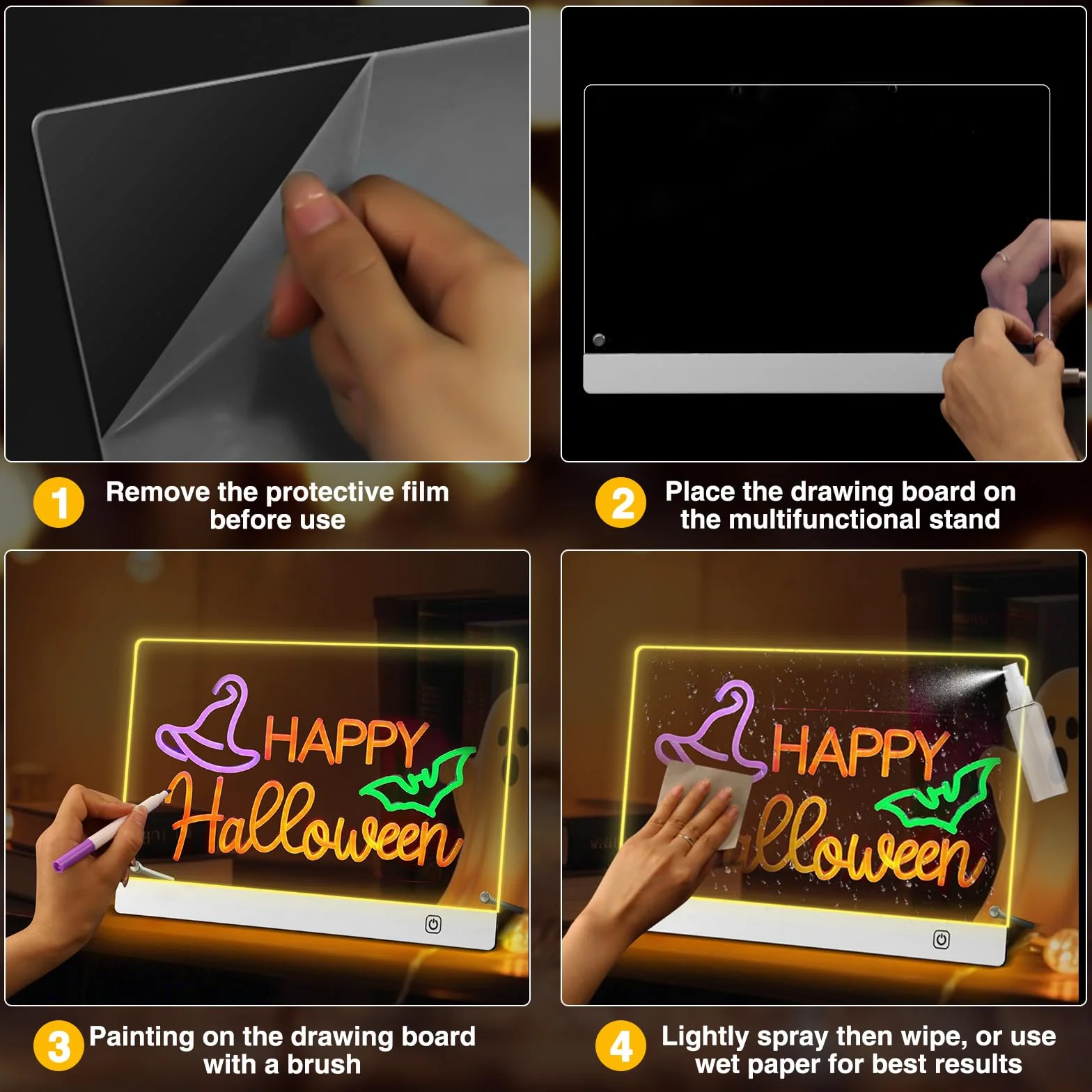 Tablica LED akrylowa suchościeralna 30x20 cm 6 trybów kolorystycznych neonowa podświetlana dla dzieci