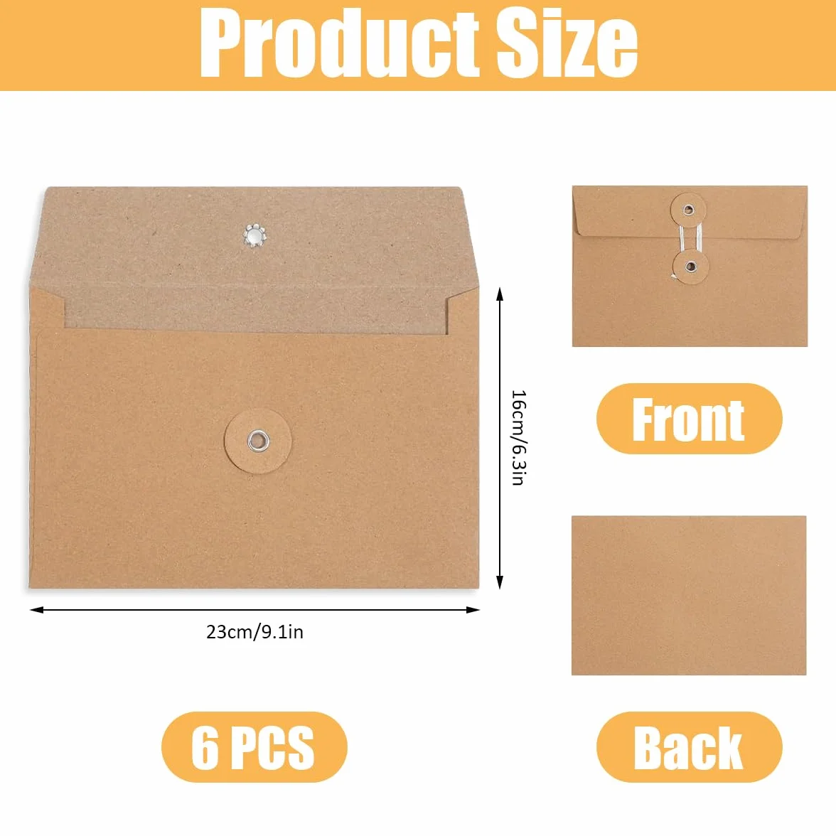6 sztuk toreb na dokumenty A5, 23 x 16 cm, brązowa, z papieru typu kraft, aktówka ze sznurkiem i zapięciem na guziki, przenośna teczka na dokumenty A5, teczka na dokumenty, do biura, szkoły