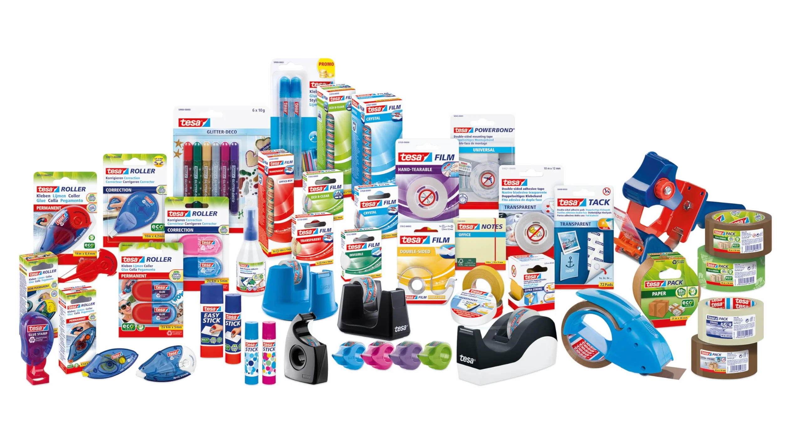 tesapack Pack' N' Go Dyspenser do Taśmy Klejącej, Ręczny, Zawiera Samoprzylepną Taśmę do Pakowania o Wymiarach: 50 m x 48 mm, Niebieski