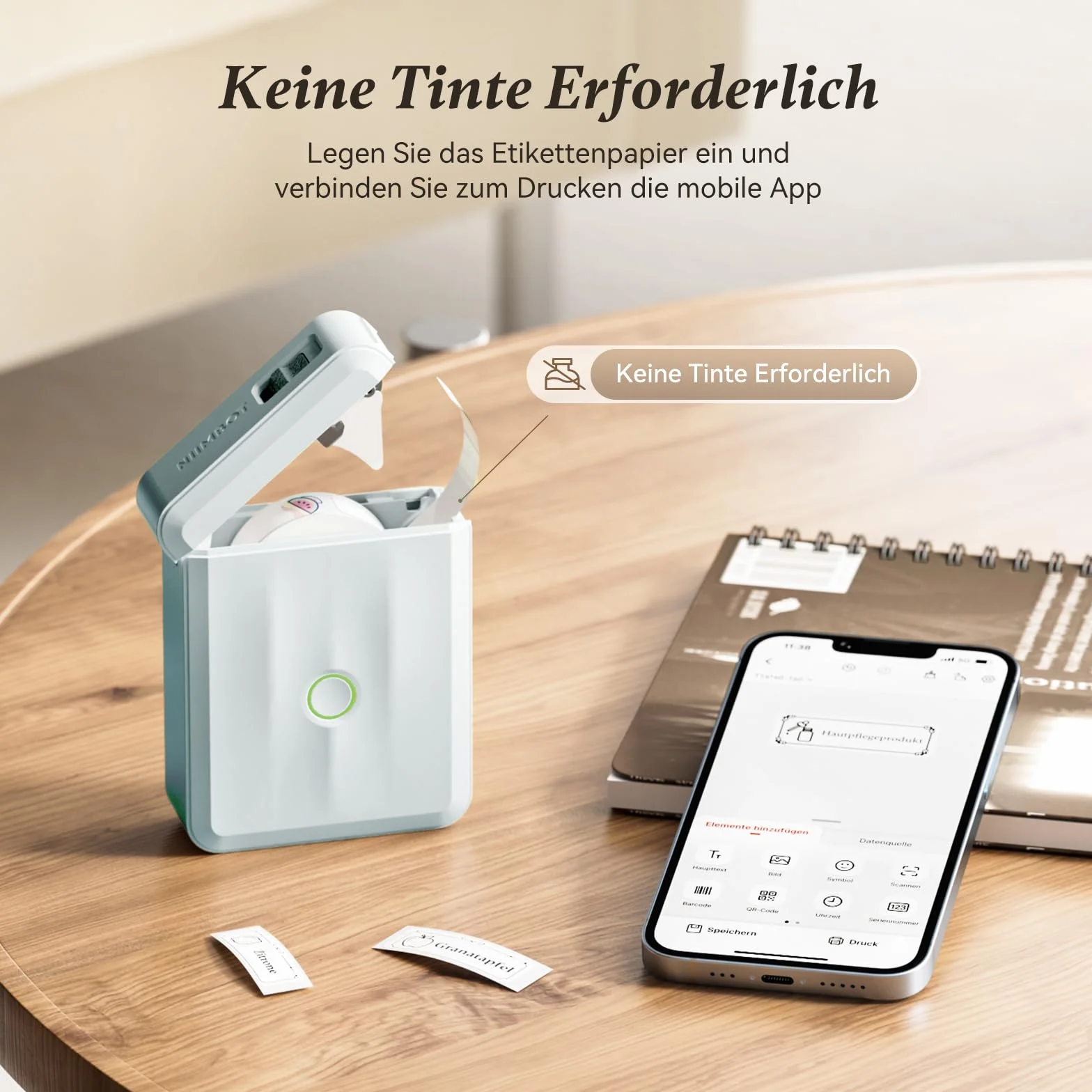 NIIMBOT Mini Bluetooth D110_M drukarka etykiet, przenośne urządzenie do etykietowania, szerokość druku 15 mm, kompatybilna z systemem iOS Android, do domu, biura (niebieska)