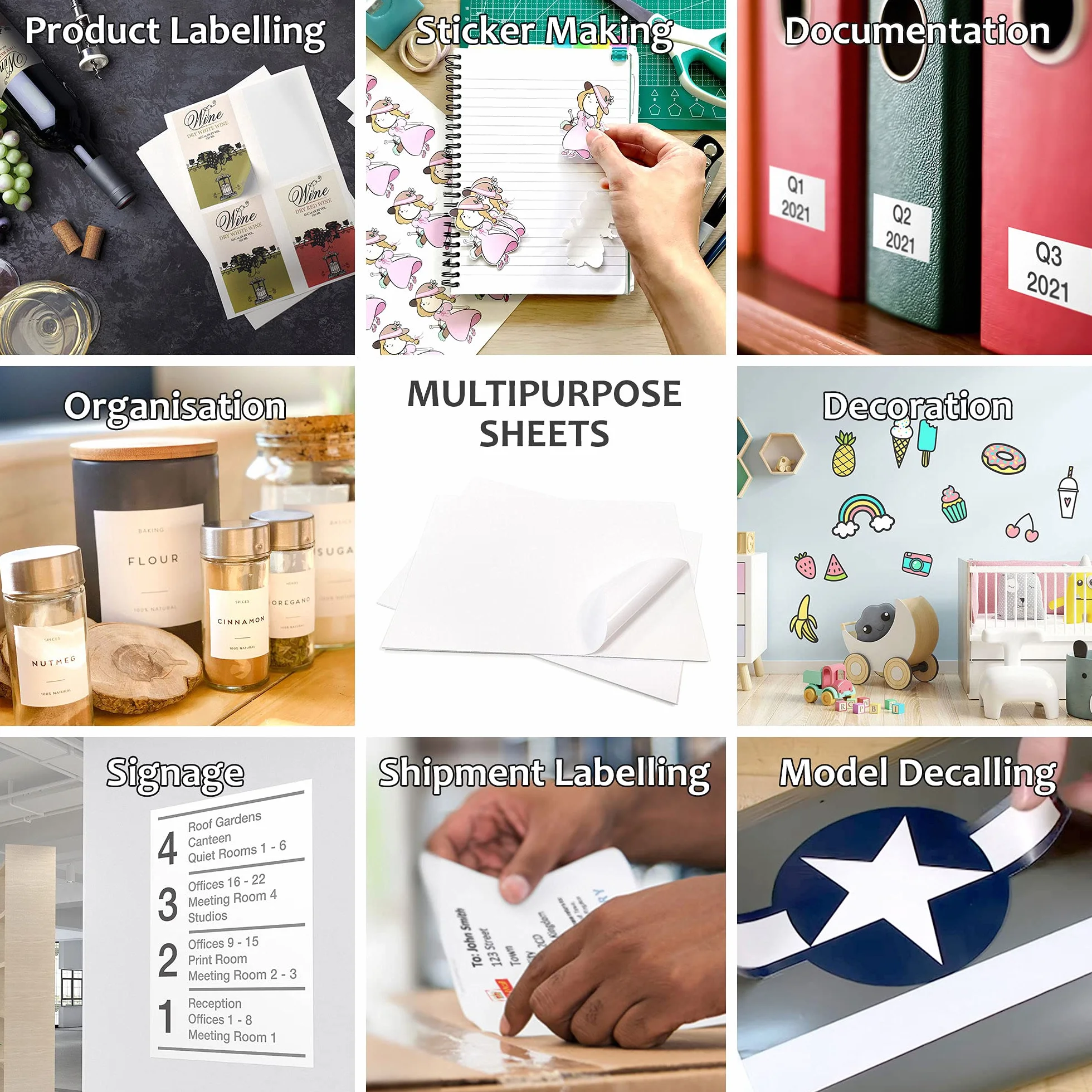 Evergreen Goods™ 100 arkuszy A4, wodoodporna, matowa biała naklejka, winylowa, druk atramentowy i laserowy, wielofunkcyjne, samoprzylepne PCW, etykiety, tworzenie naklejek, luzem