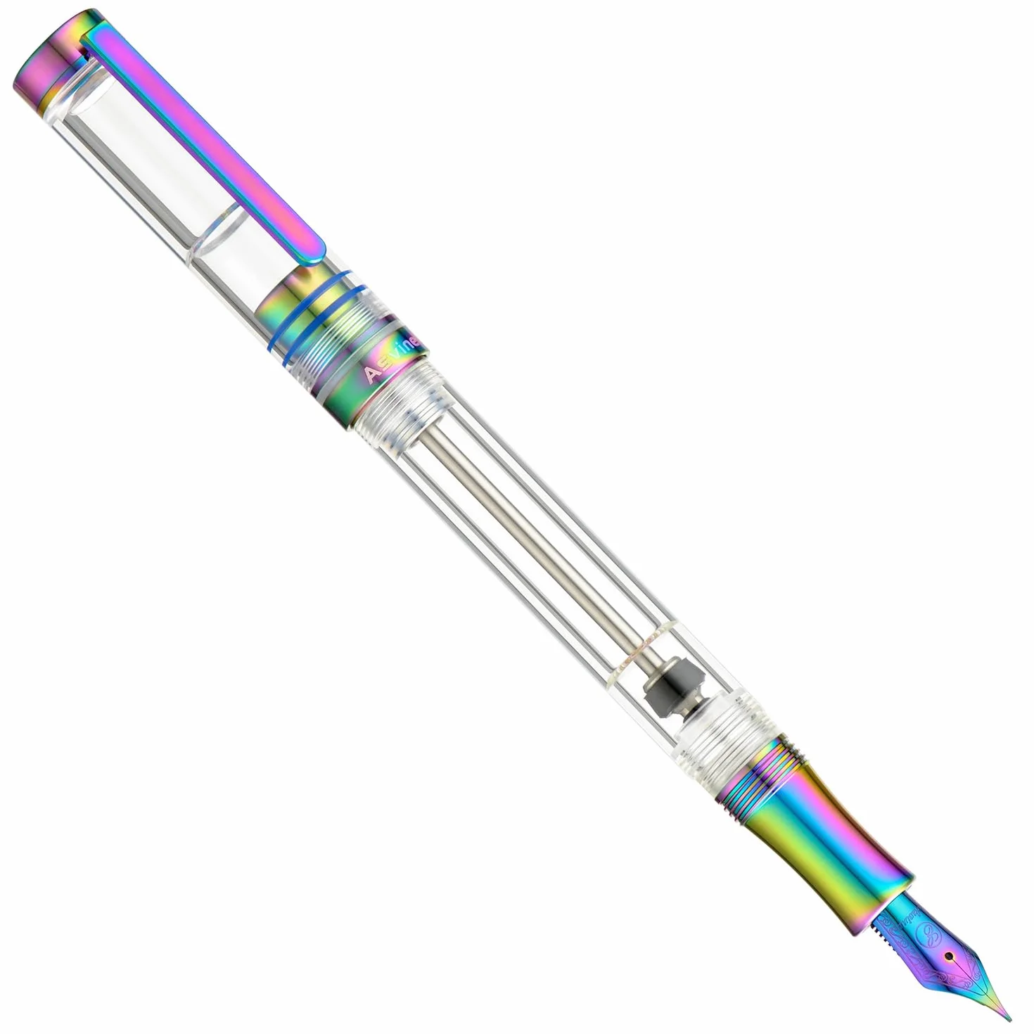 Asvine V200 tytanowe pióro wieczne do napełniania próżniowego, tęczowy iryd cienka końcówka przezroczysty akrylowy gładki zestaw piórników do pisania
