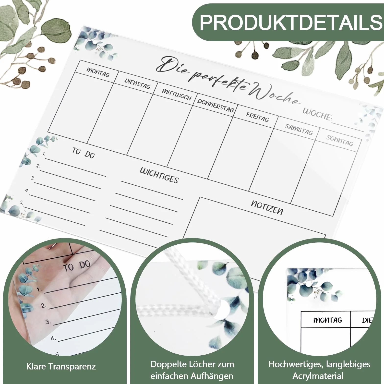 Planer tygodniowy zmywalny – 30 x 20 cm, planer posiłków, z akrylu, do planu domowego, planera rodzinnego, z 6 pisakami do zawieszenia, lista rzeczy do zrobienia w gospodarstwie domowym, w języku