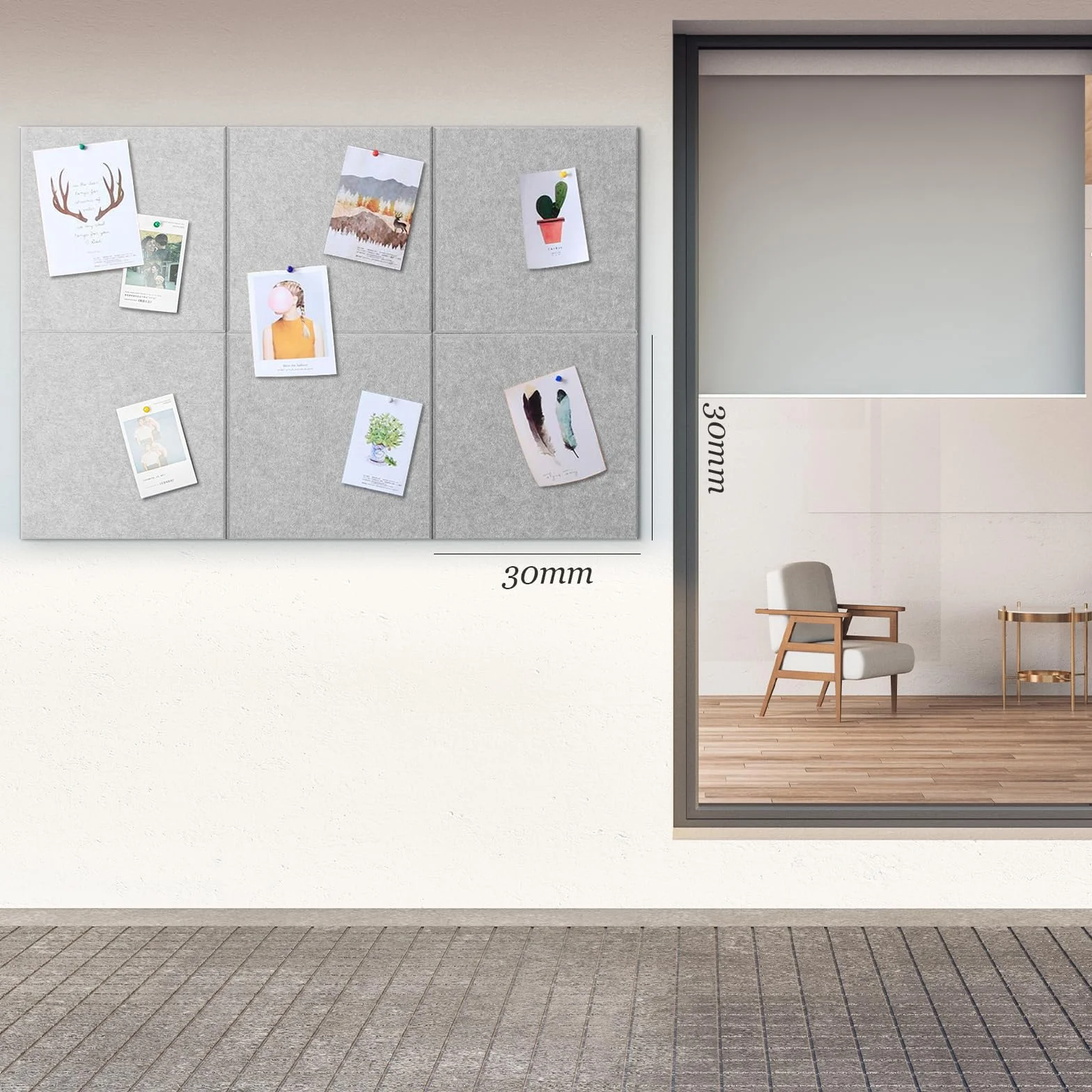 Duża tablica filcowa 90 x 60 cm, 6 sztuk, panele akustyczne 30 x 30 cm, grubość 0,9 cm, dekoracja ścienna