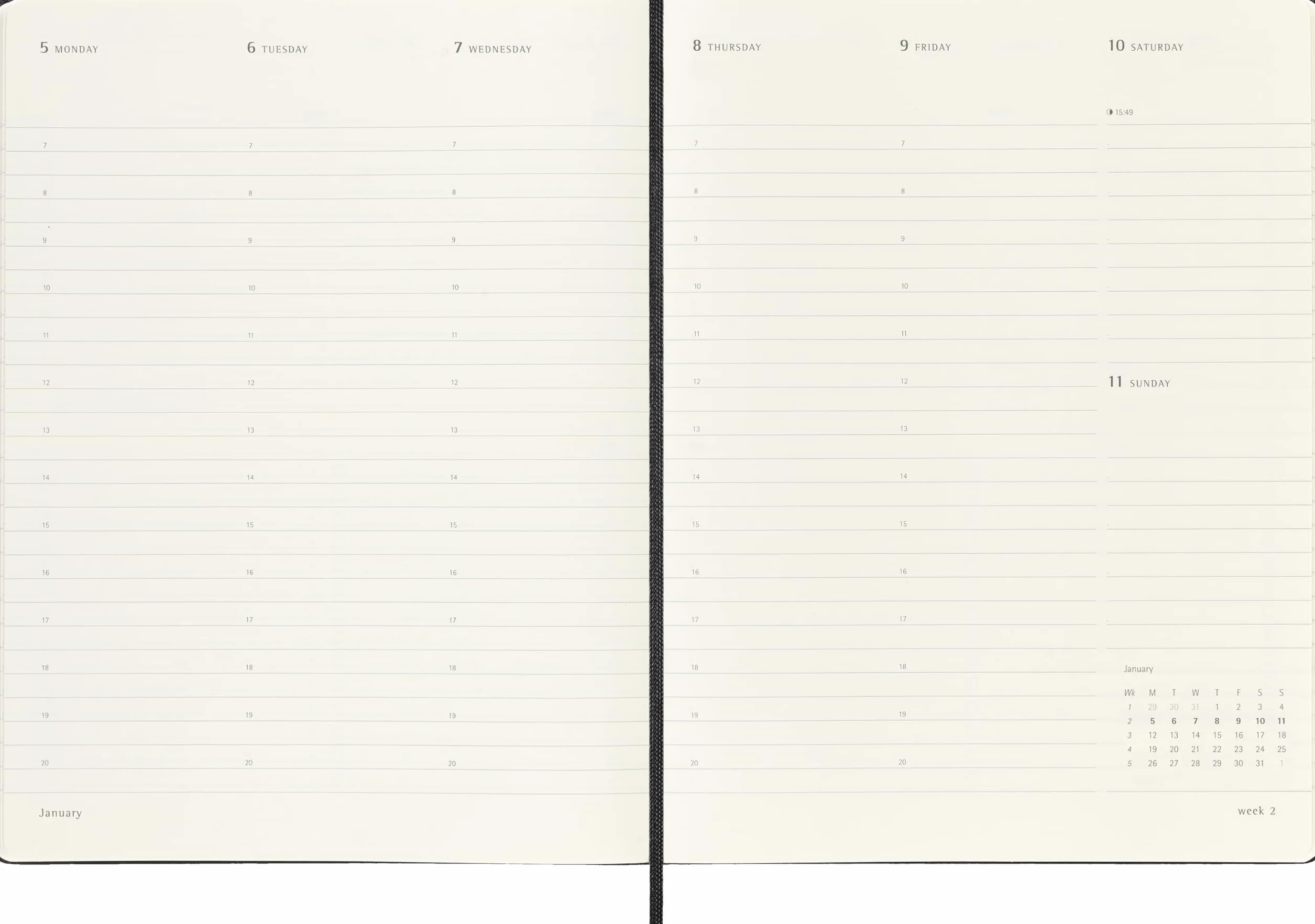 Moleskine Pro Wochen Notizkalender 2026 Pro XL 1 Wo 2 Seiten vertikal fester Einband Schwarz