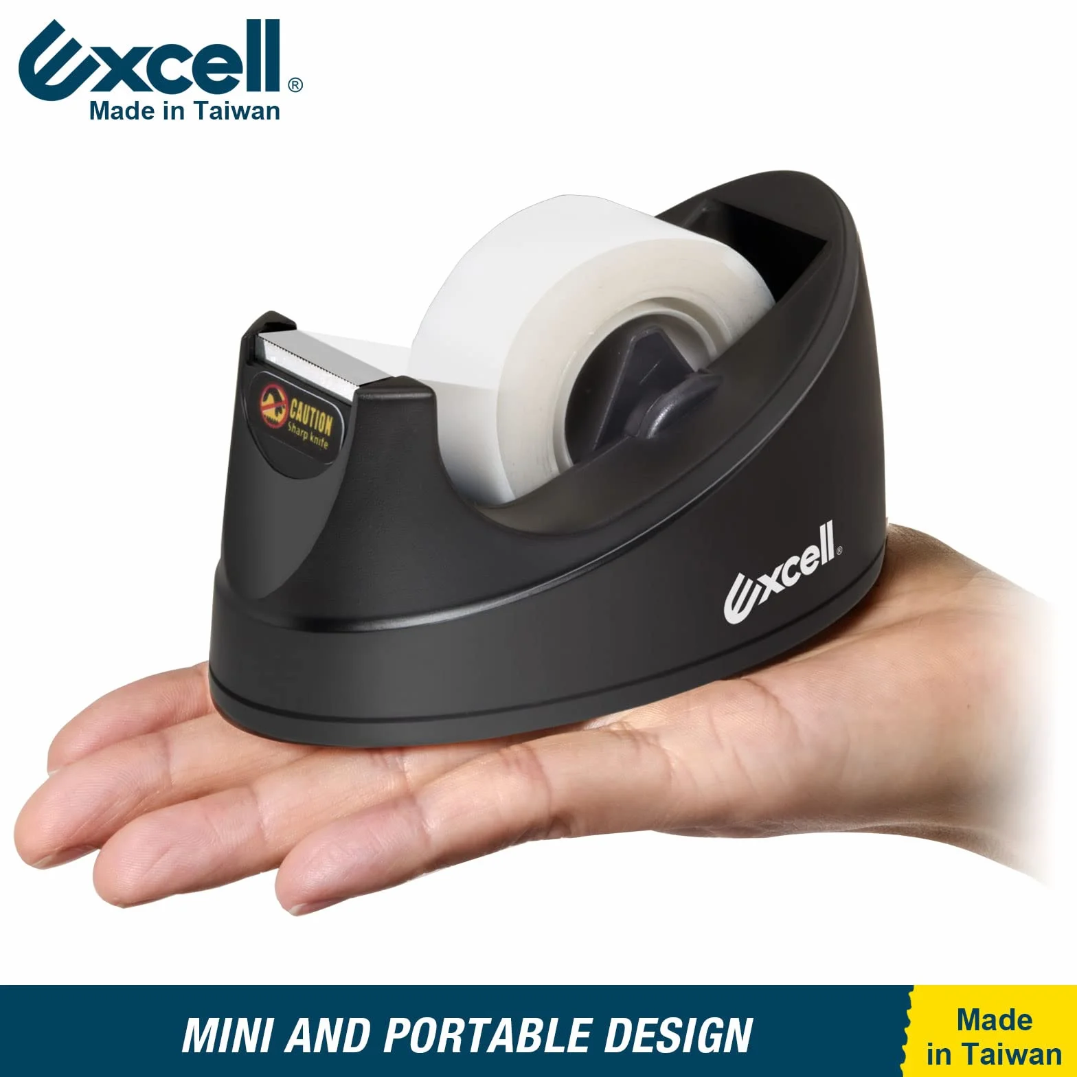 Excell Mini dozownik taśmy biurkowej (rdzeń 2,5 cm) z antypoślizgową podstawą, łatwy do użycia jedną ręką, urocze dozowniki taśmy, do użytku w domu, biurze, sklepie z prezentami i do pakowania (3)