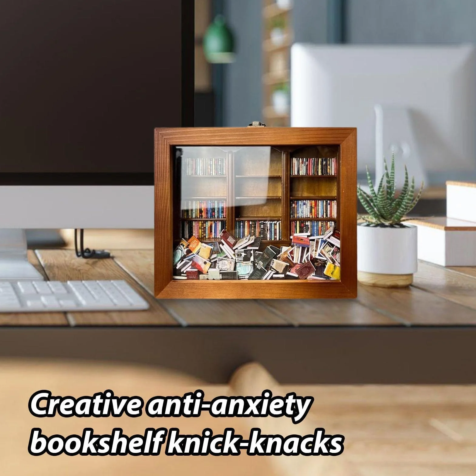Miniaturowy regał na książki z drewna do domku dla lalek, kreatywny ornament