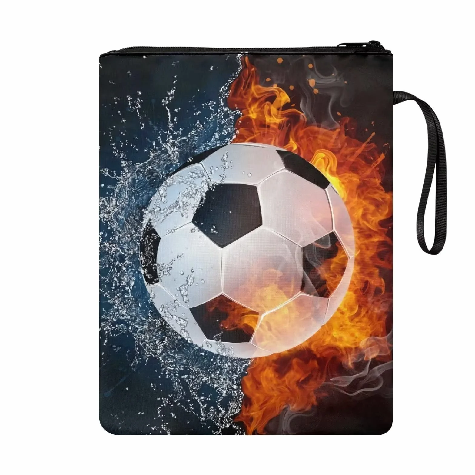 Poceacles Soccer Water Fire Design etui na książki na okładki w miękkiej okładce, etui ochronne na książki z zamkiem błyskawicznym, nadające się do prania rękawy z tkaniny poliestrowej