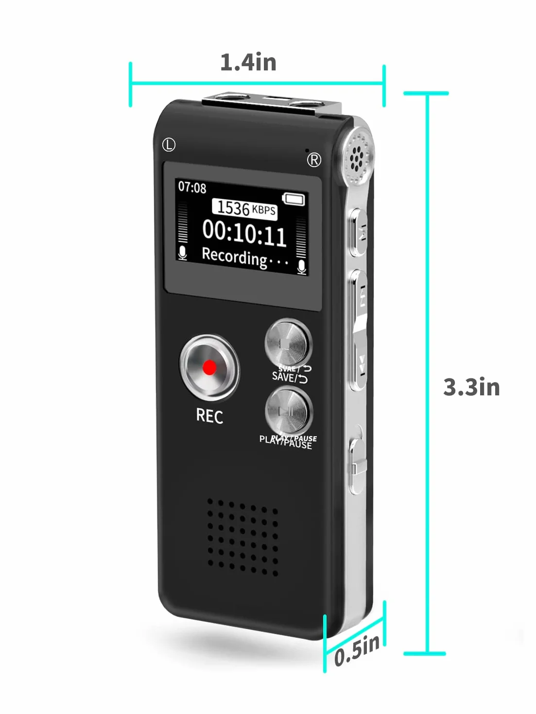 Cyfrowy dyktafon 32 GB (dyktafon), ładowanie USB 30 godzin ciągłego użytkowania, cyfrowy dźwięk i odtwarzacz MP3, do użytku na spotkaniach/wywiadach/wykładach/zajęciach (czarny)