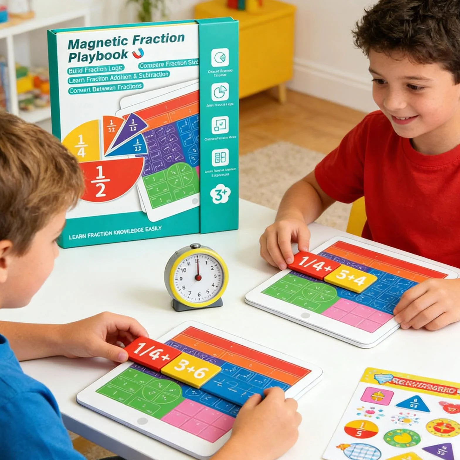 Magnetic Fraction, 22 x 17,8 cm Magnetic Fraction Educational Puzzle z łamanymi kwadratami i okręgami, matematyka zabawka edukacyjna dla dzieci