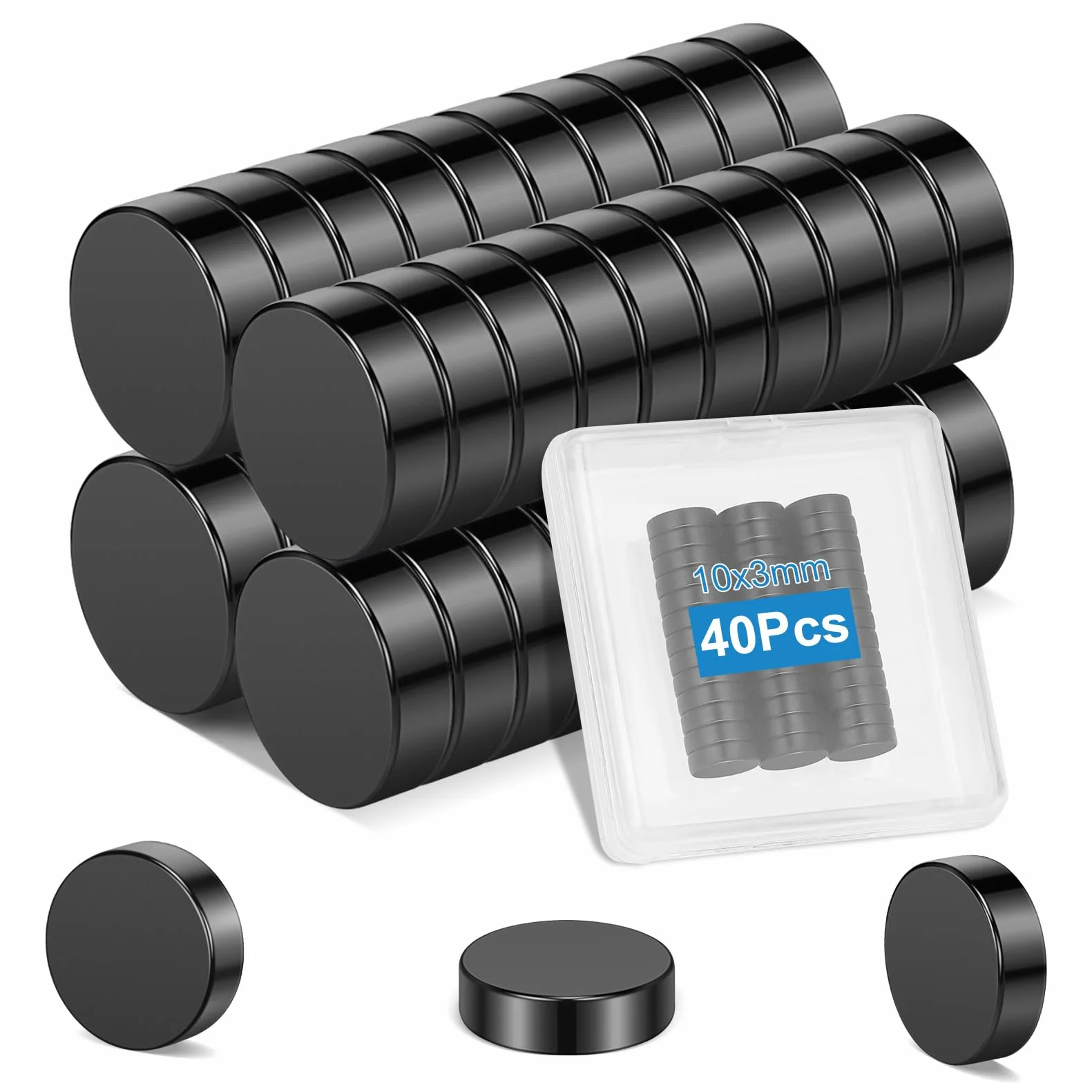 Magnesy biurowe 40 szt. 10 x 3 mm czarne okrągłe mocne do rękodzieła