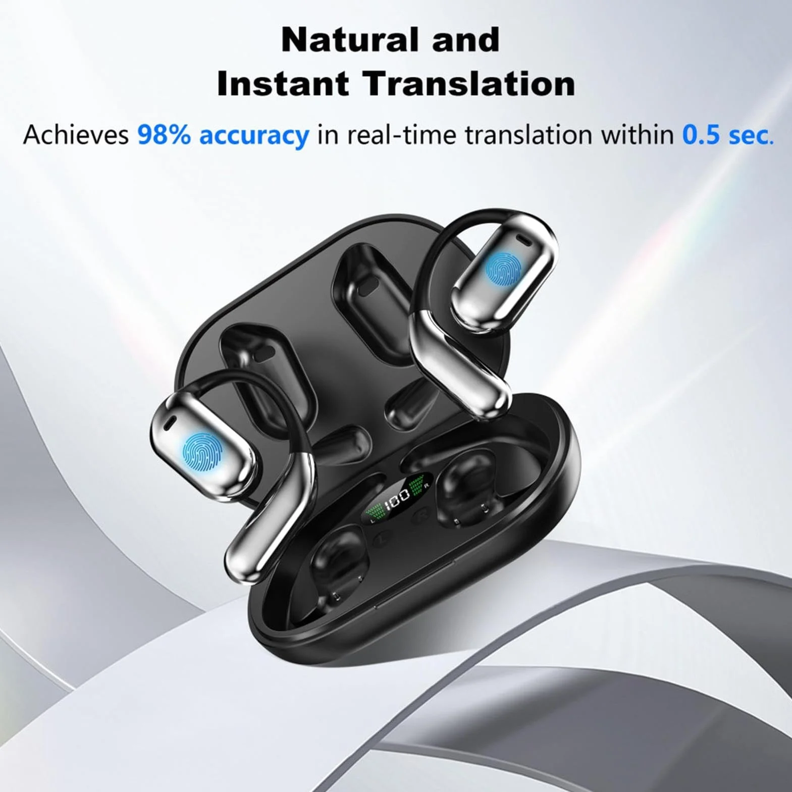 Ai Translator Earbuds, Type-C Charging Device, 144 Languages Headphone, Real Time Long Battery Life Connects with App for Everyday, 5.91x4.09x1.18 Inches