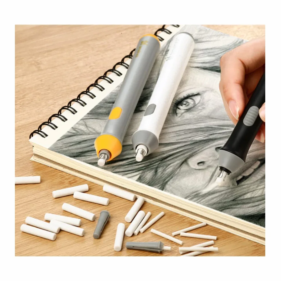 Akozon Electric Eraser, zestaw do wymazywania elektrycznego z 22 automatycznymi wkładami do gumki Dostępnych w kilku kolorach do rysowania, malowania, szkicowania, projektów architektonicznych, sztuki i rzemiosła (szary)