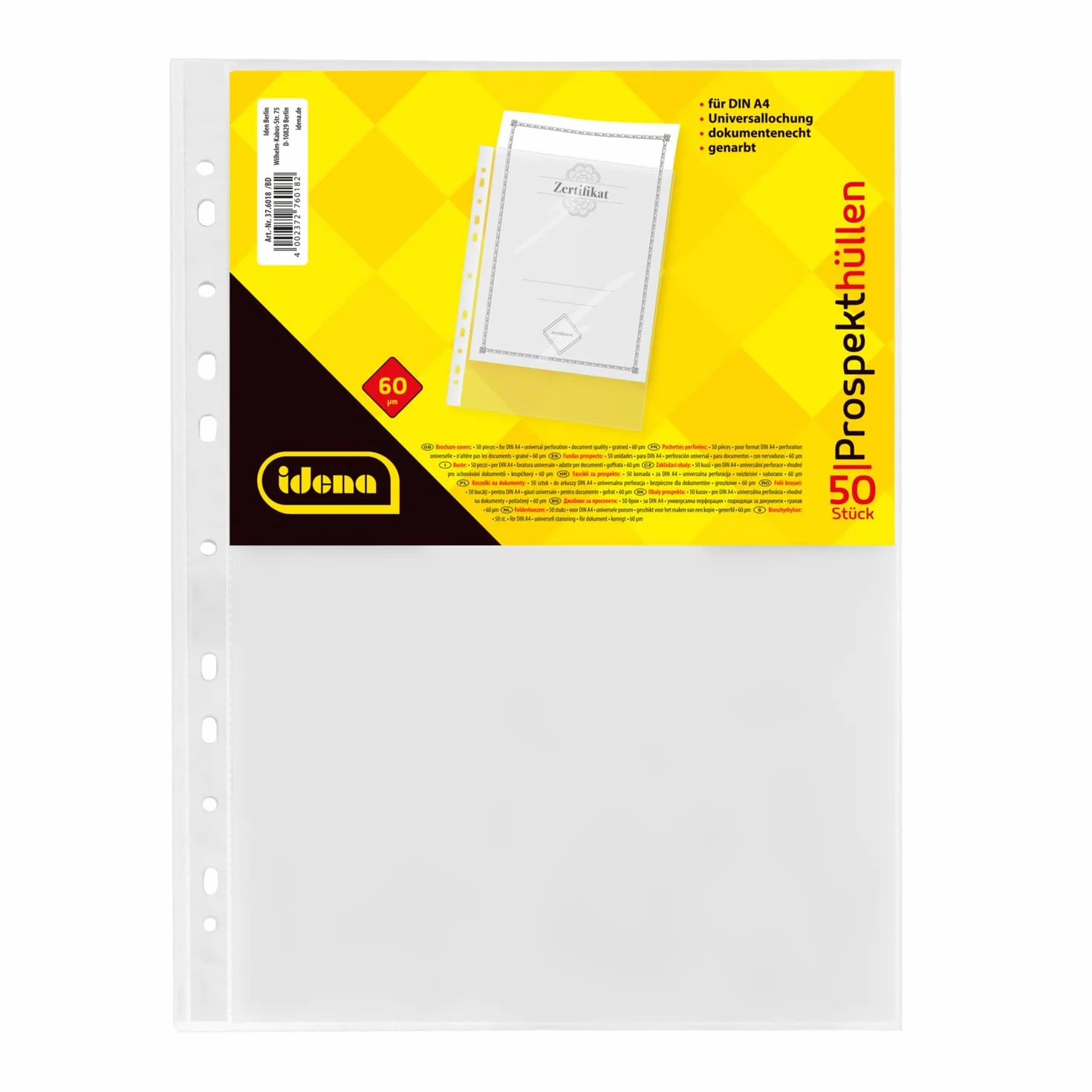 Idena 376018 - Okładka na foldery w formacie DIN A4, ziarnista, 60µ, 50 szt.