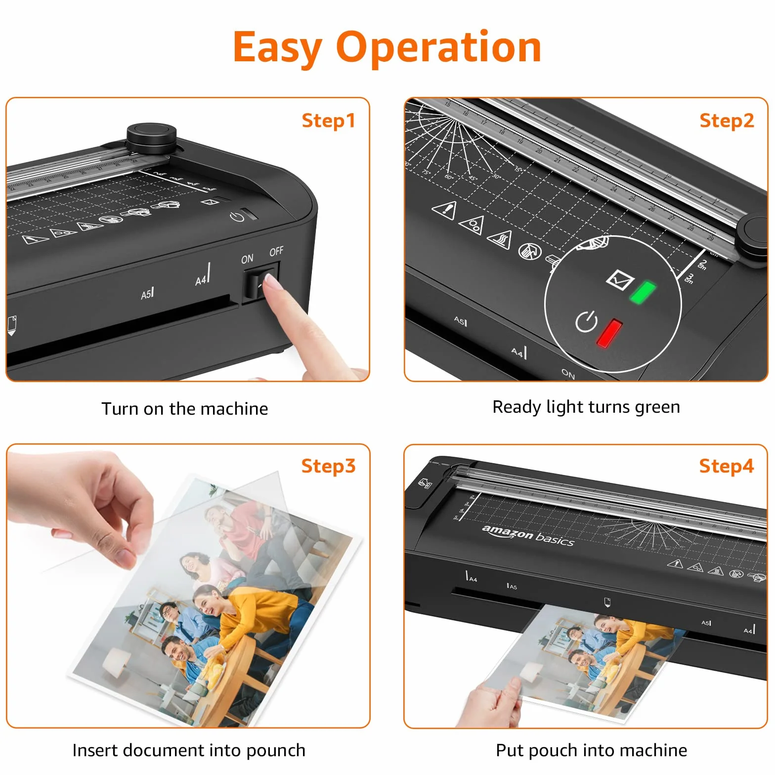 Amazon Basics Laminator termiczny 3 w 1 A4, cięcie, dziurkowanie, zaokrąglanie narożników, czarny