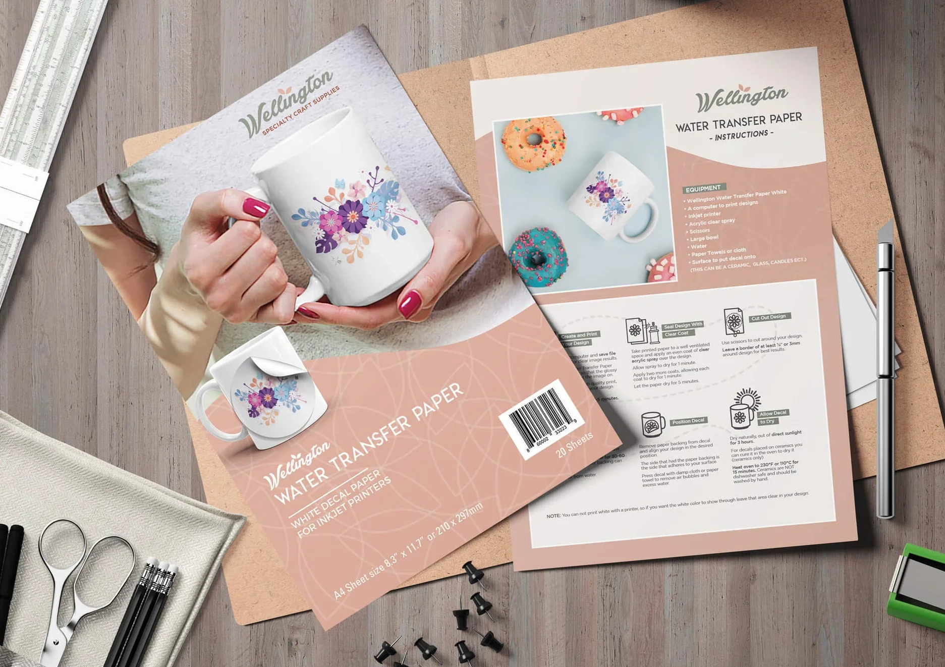Wellington Waterslide papier transferowy do drukarek atramentowych, biały, format A4, 20 arkuszy papieru transferowego