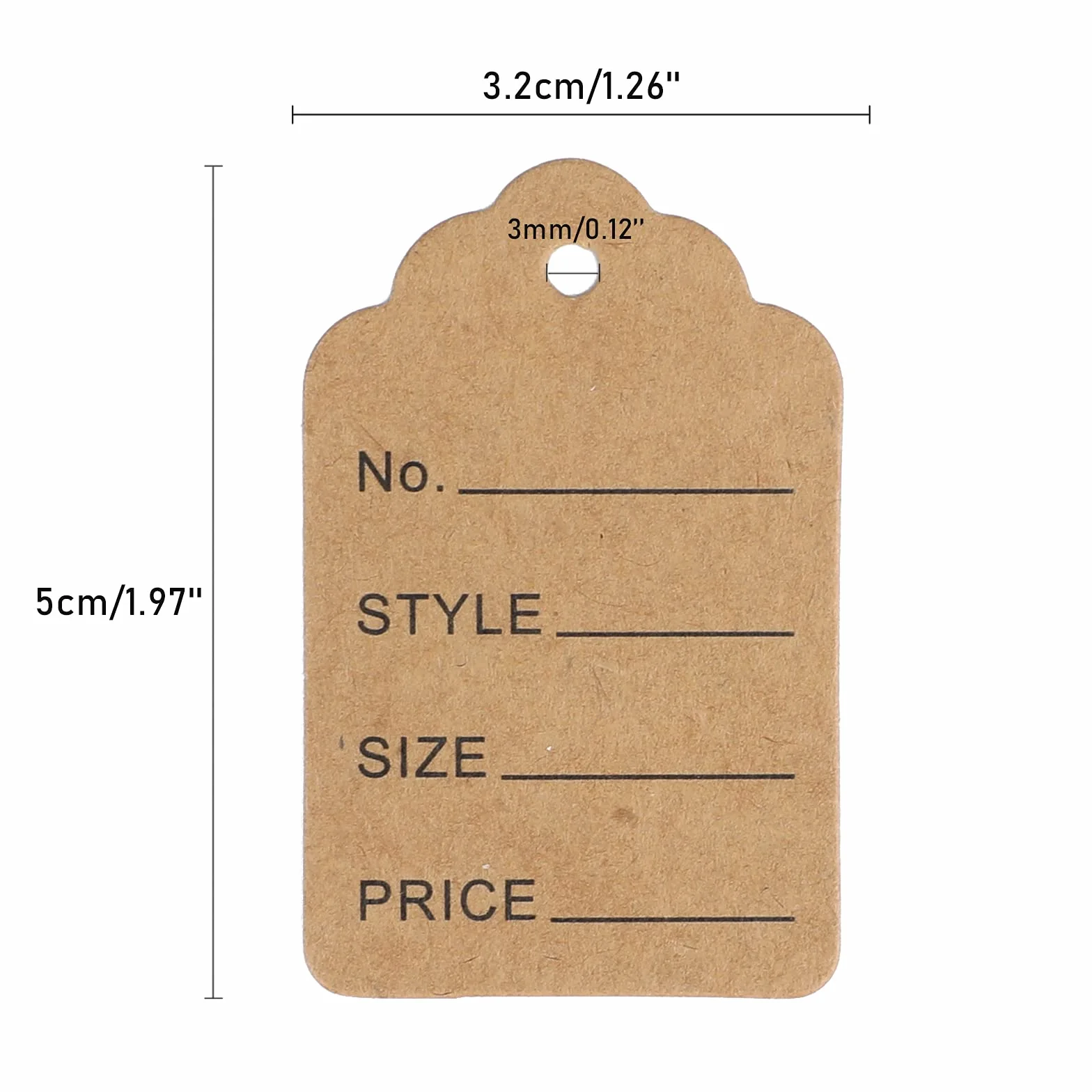 Etykiety z ceną 3,2 x 5 cm brązowe 1000 sztuk do zawieszania na biżuterię
