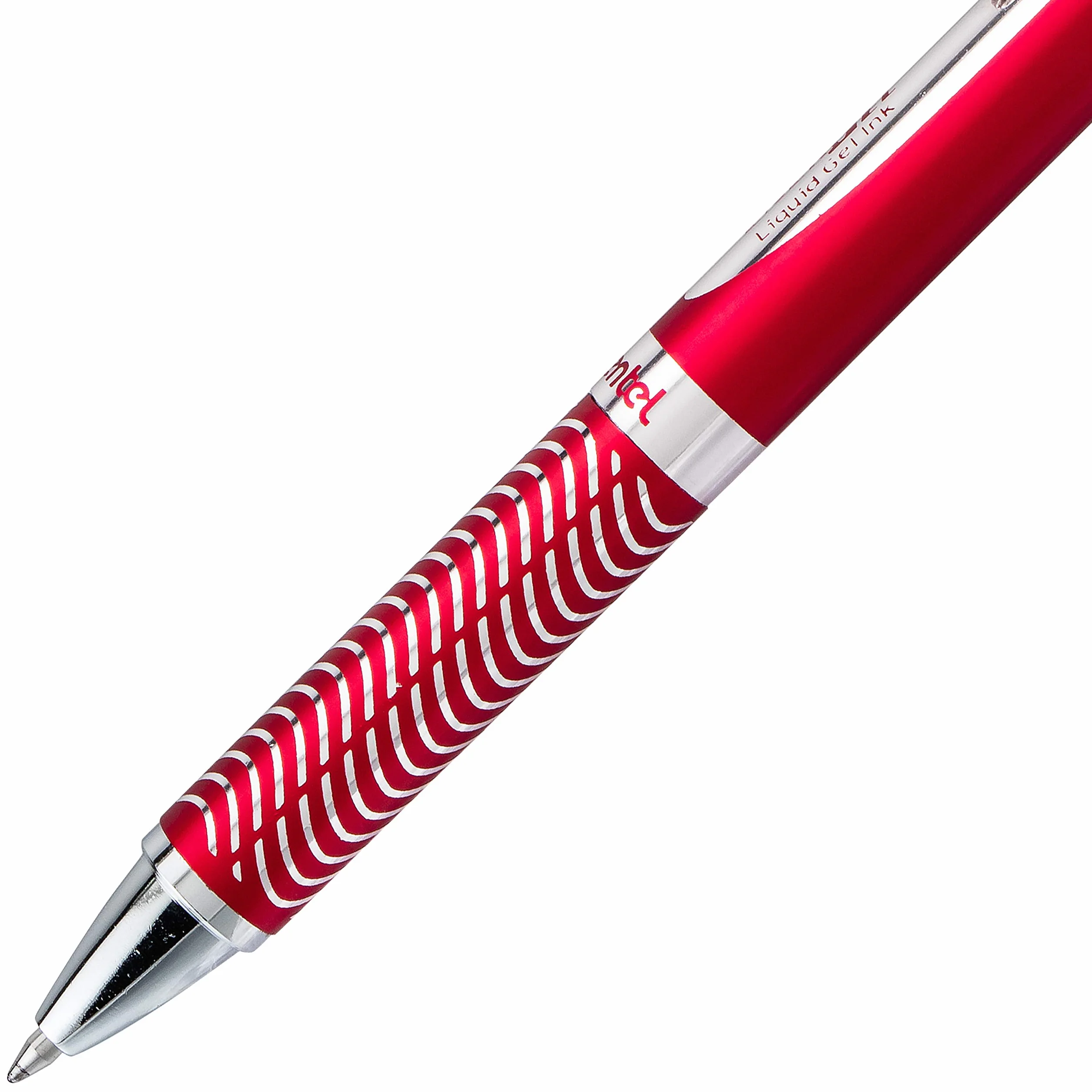 Pentel EnerGel Sterling BL407-A Długopis żelowy z mechanizmem obrotowym, metalowa obudowa, 0,35 mm, srebrny/czerwony