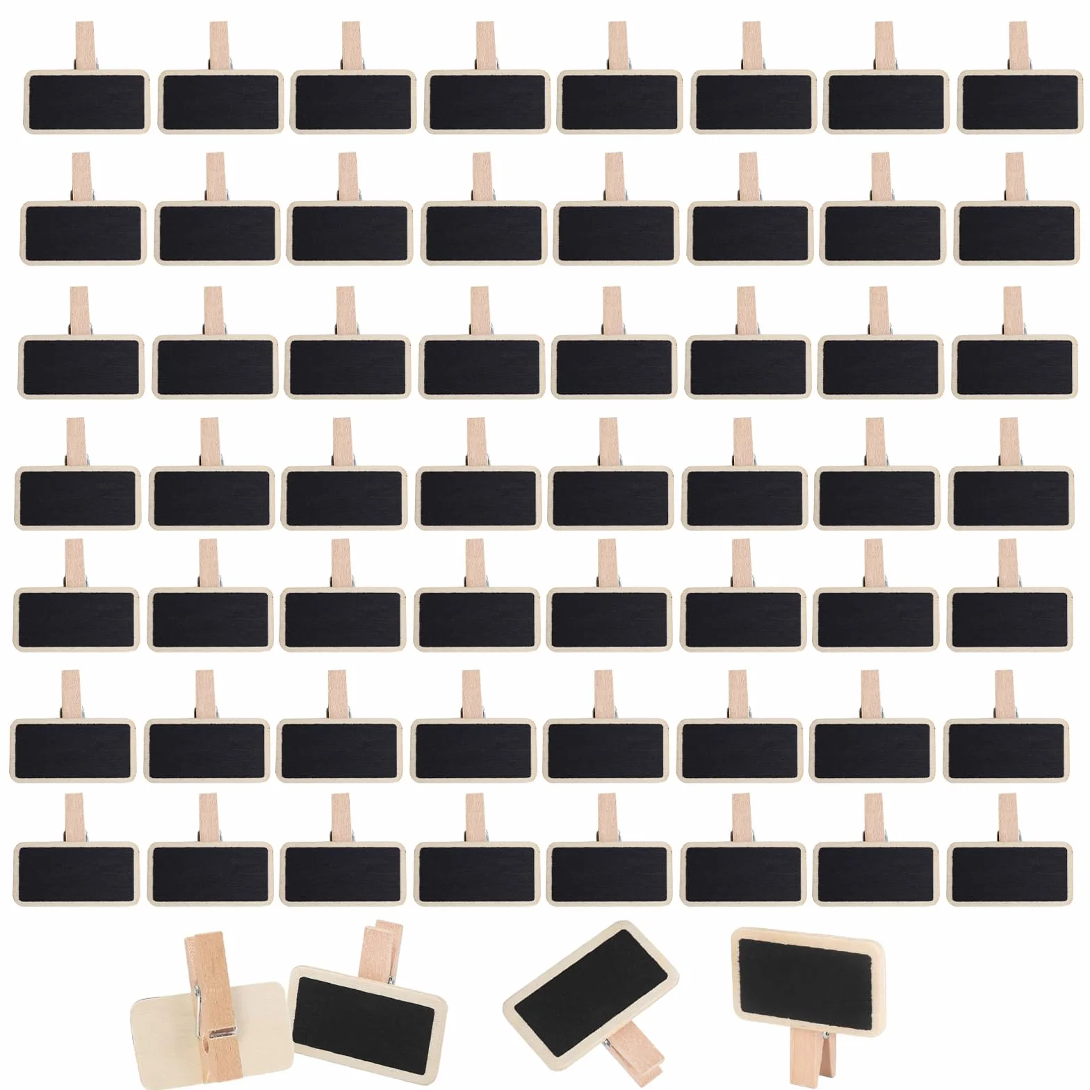 60 drewnianych mini tablic z klipsem, 4 x 2 cm, prostokątne, małe, małe tablice do opisywania, dekoracyjne klamerki, drewniane tablice, mini tablice z drewna, do roślin, notatek, na imprezę, food