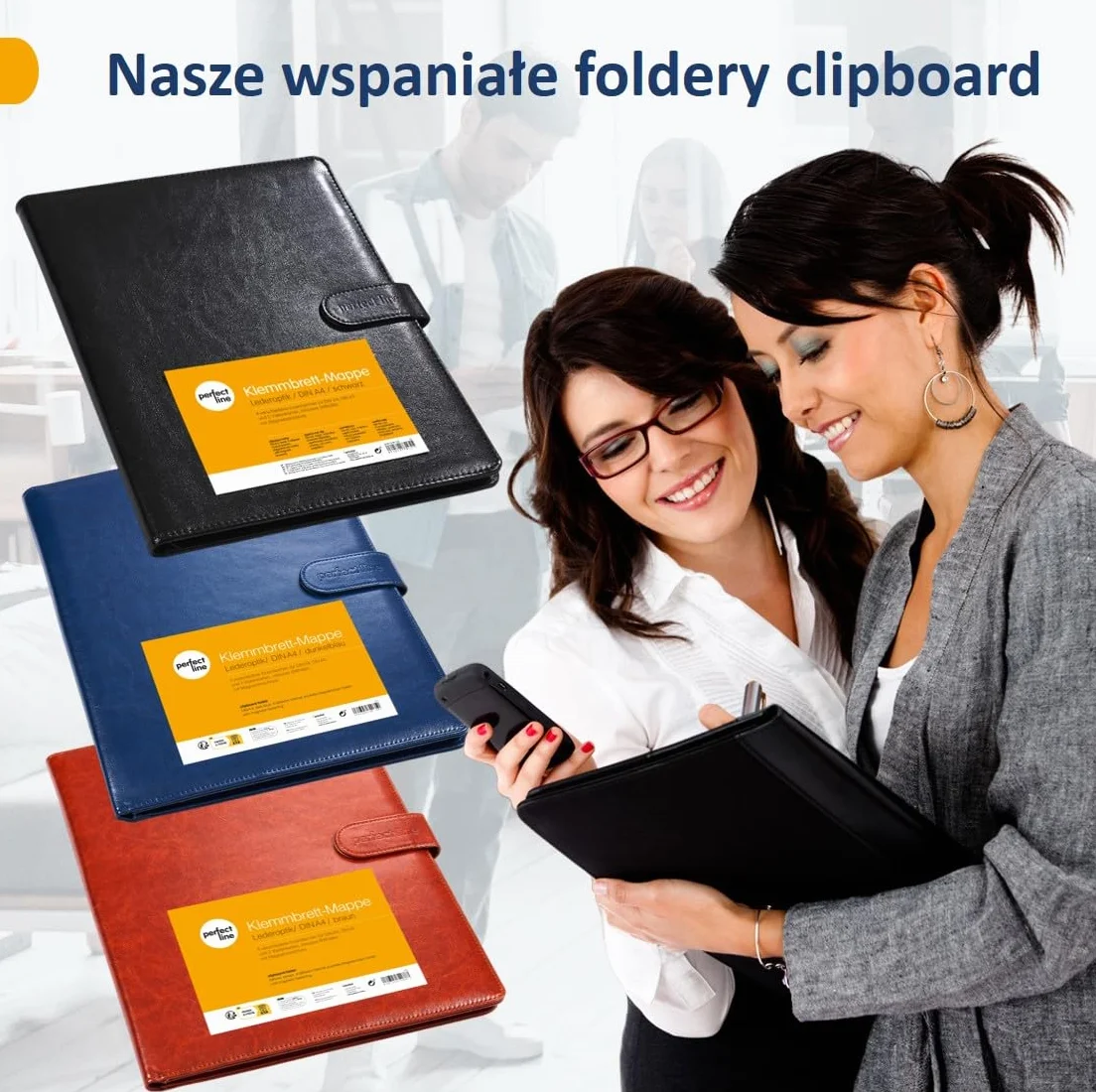 perfect line - Teczka z klipsem DIN-A4 z zapięciem magnetycznym - wykonana z wytrzymałej sztucznej skóry o stylowym wyglądzie skóry - teczka biznesowa premium (1 teczka - niebieska)