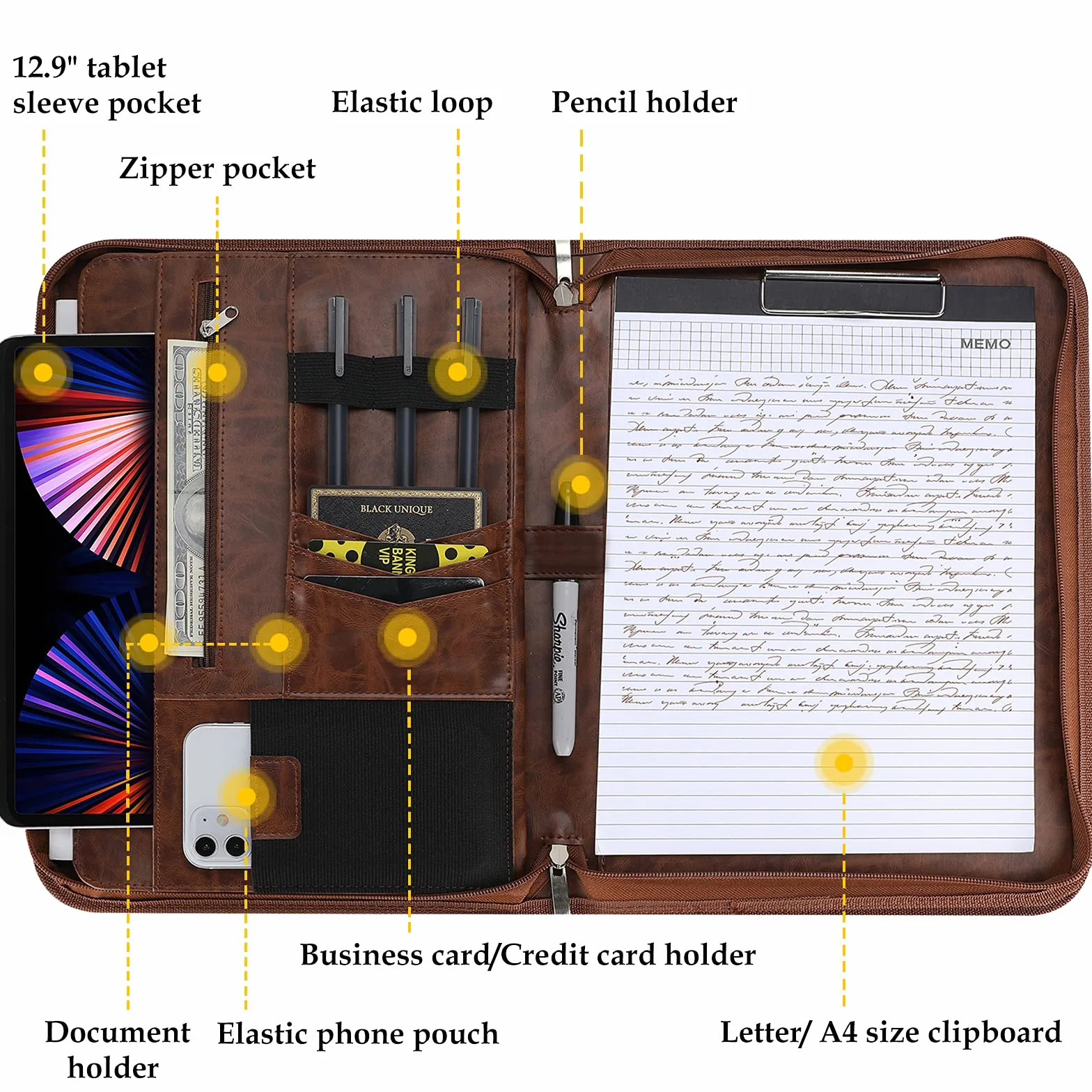 ProCase Teczka biznesowa z zamkiem błyskawicznym A4 Padfolio na prezent