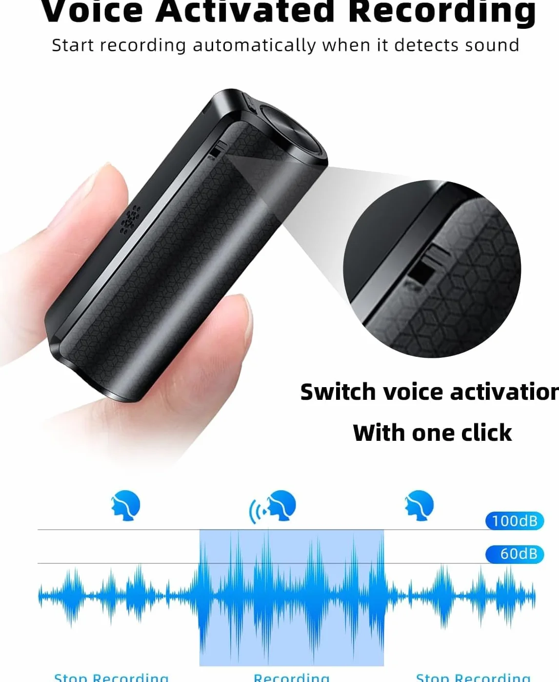 Dyktafon magnetyczny 128 GB nagrywarka 30 dni ładowanie USB sterowanie głosem