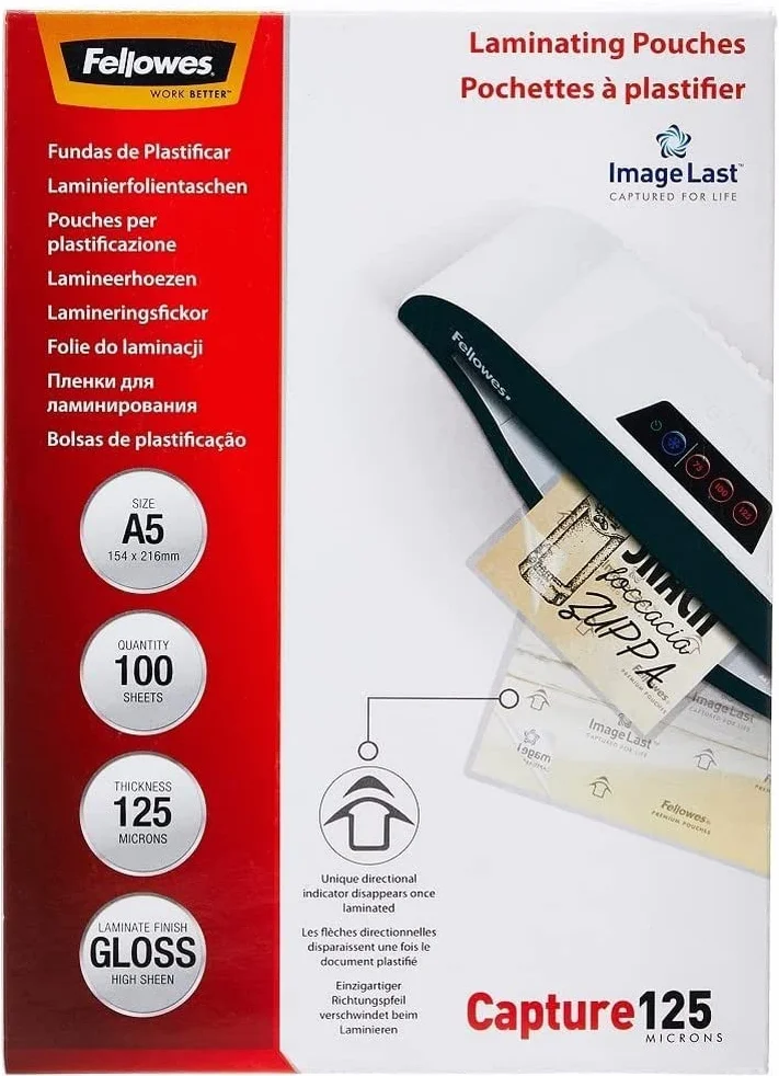 Fellowes Capture A5 125 Mikronów Błyszczące Laminujące Woreczki 100 Szt.