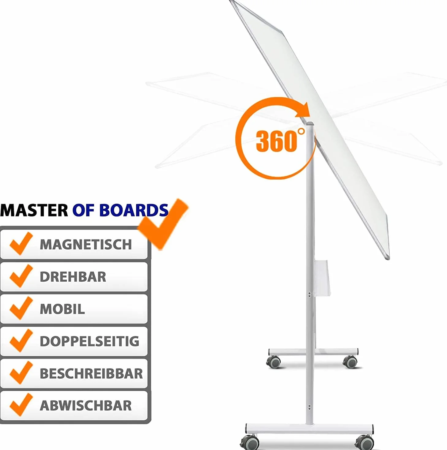 Master of Boards Tablica magnetyczna ze stojakiem 120 x 220 cm mobilna dwustronna obrotowa