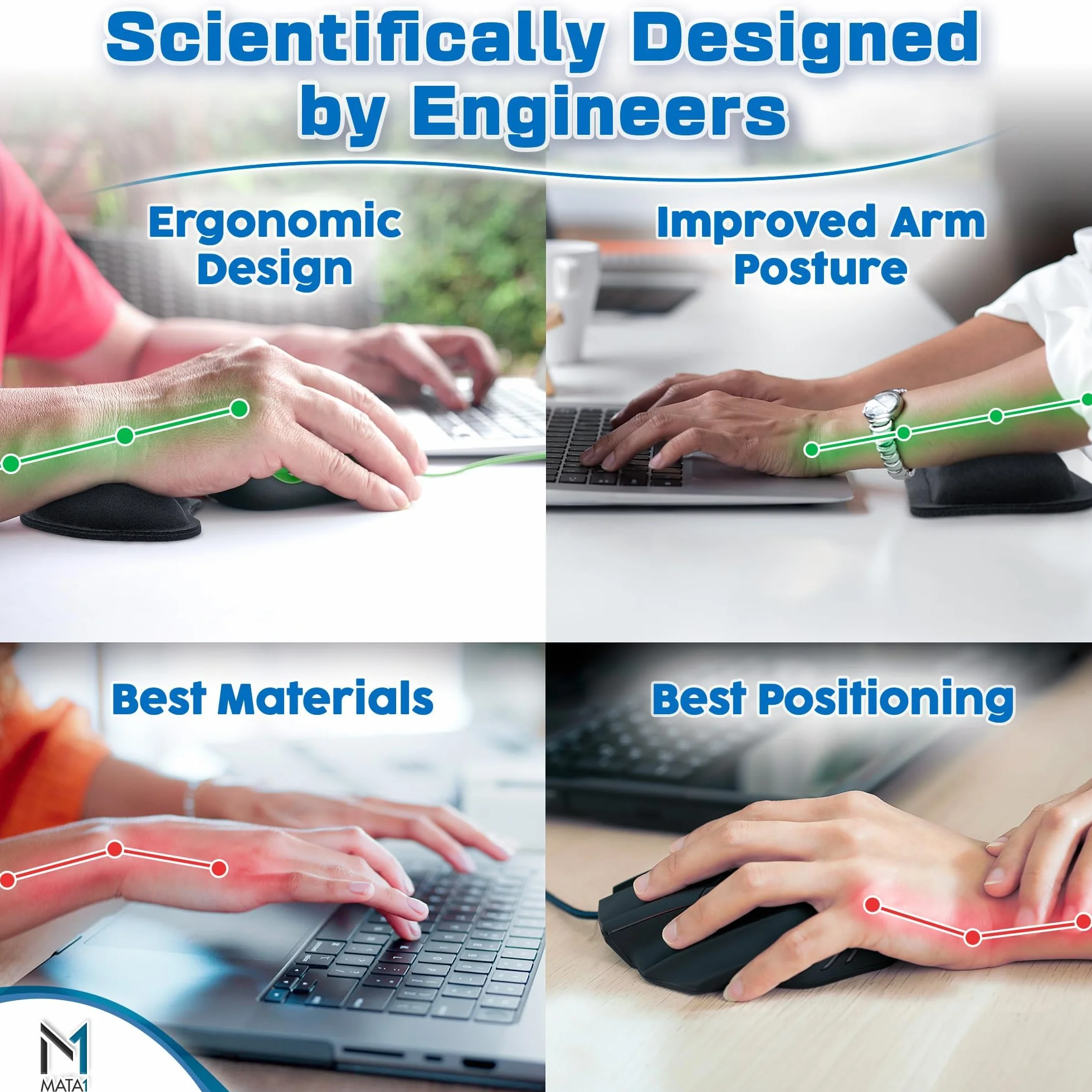 Keyboard Wrist Rest Pad with Mouse Arm Support Black Memory Foam Gel Cushion for Typing Elbow Pain Relief