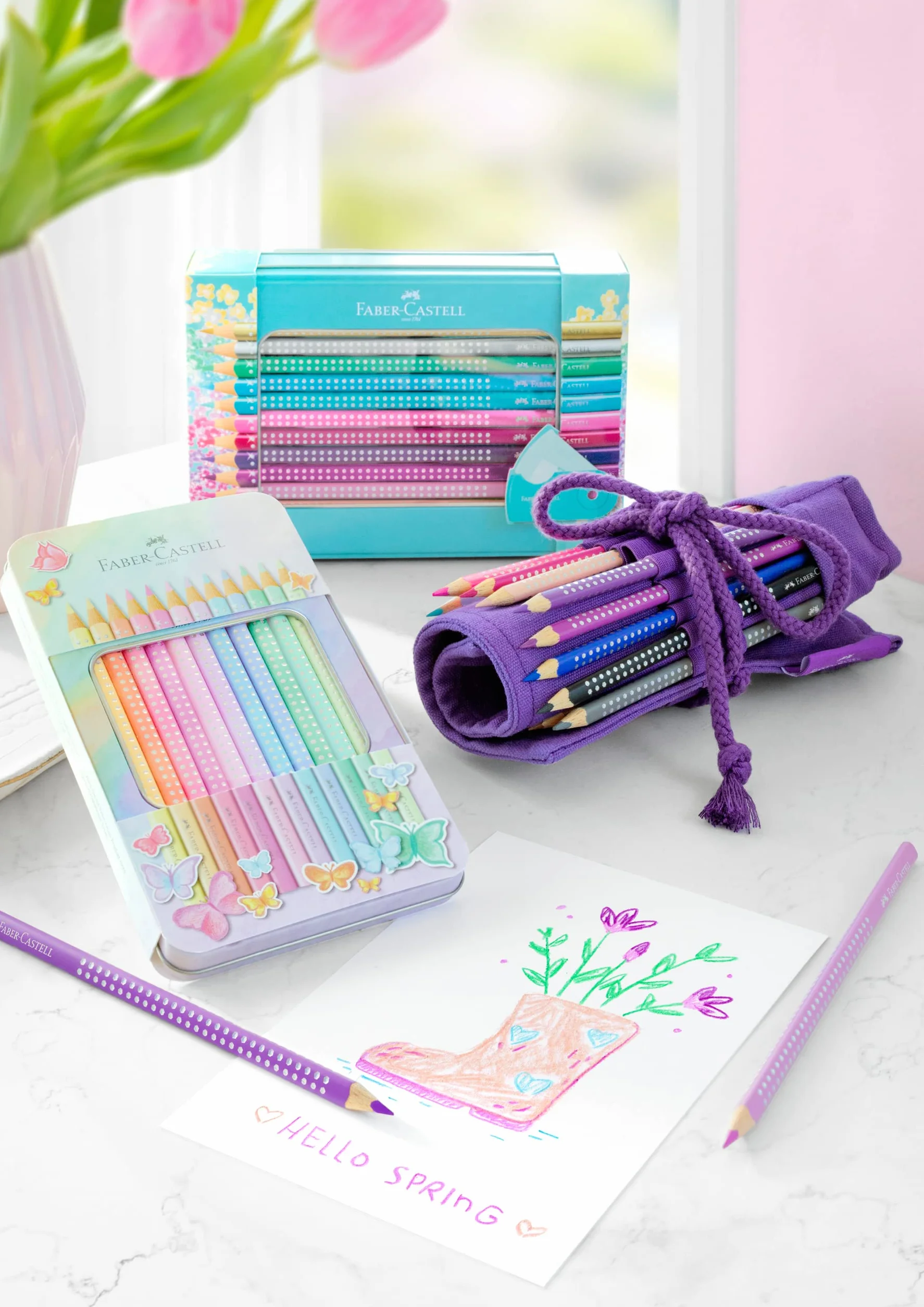 FABER-CASTELL zestaw kredek Sparkle Pastel 12 sztuk metalowe etui trójkątne
